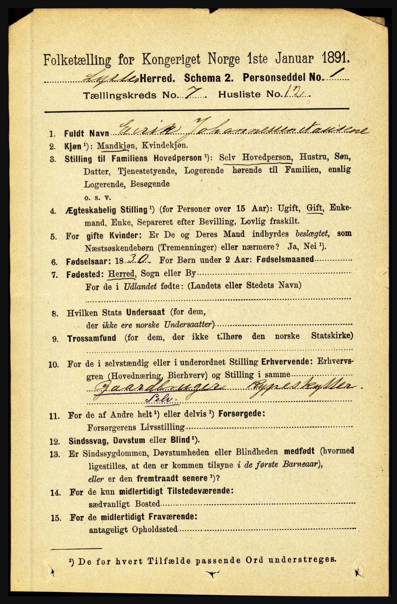 RA, 1891 census for 1426 Luster, 1891, p. 2667