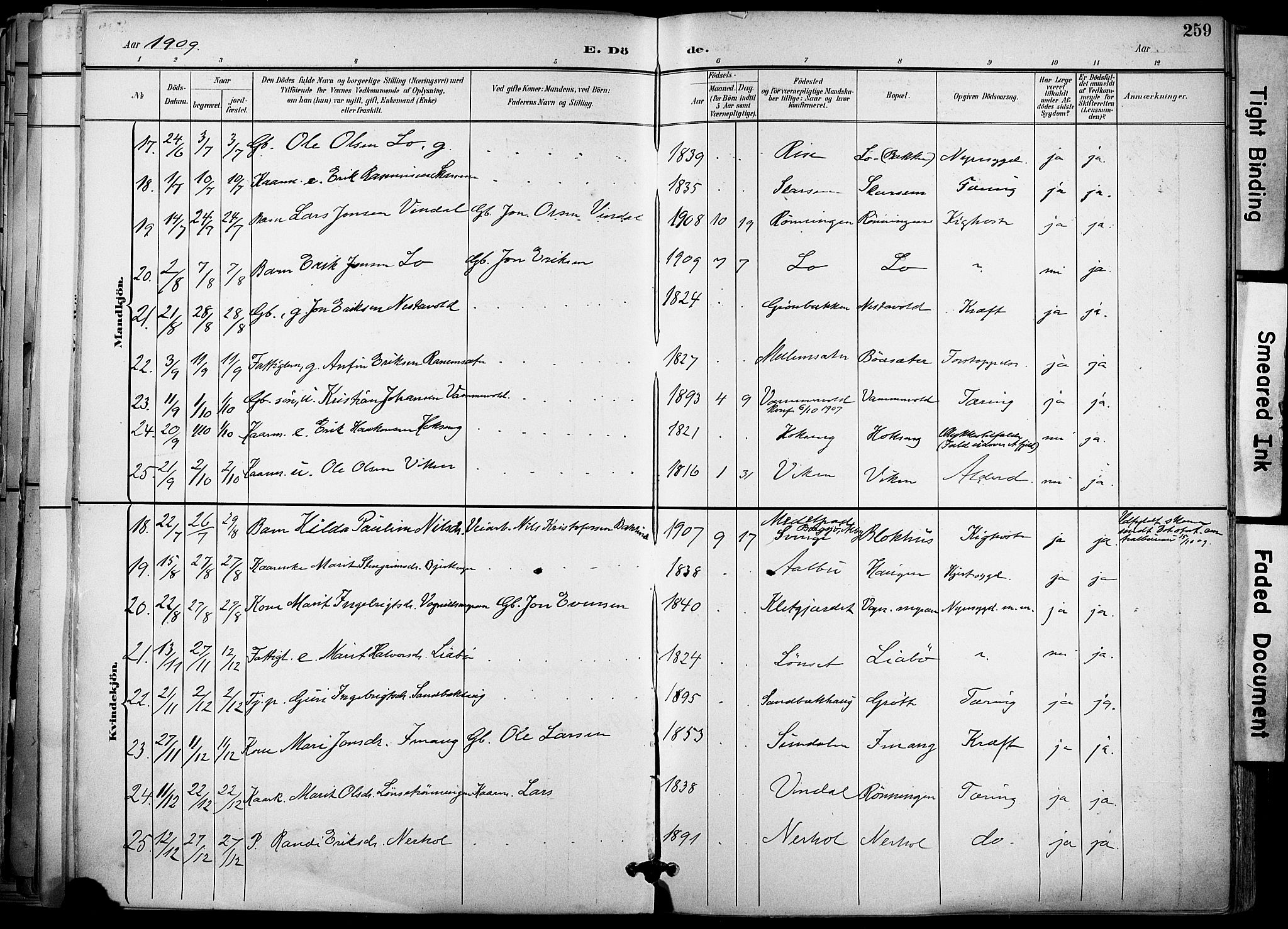 Ministerialprotokoller, klokkerbøker og fødselsregistre - Sør-Trøndelag, AV/SAT-A-1456/678/L0902: Parish register (official) no. 678A11, 1895-1911, p. 259