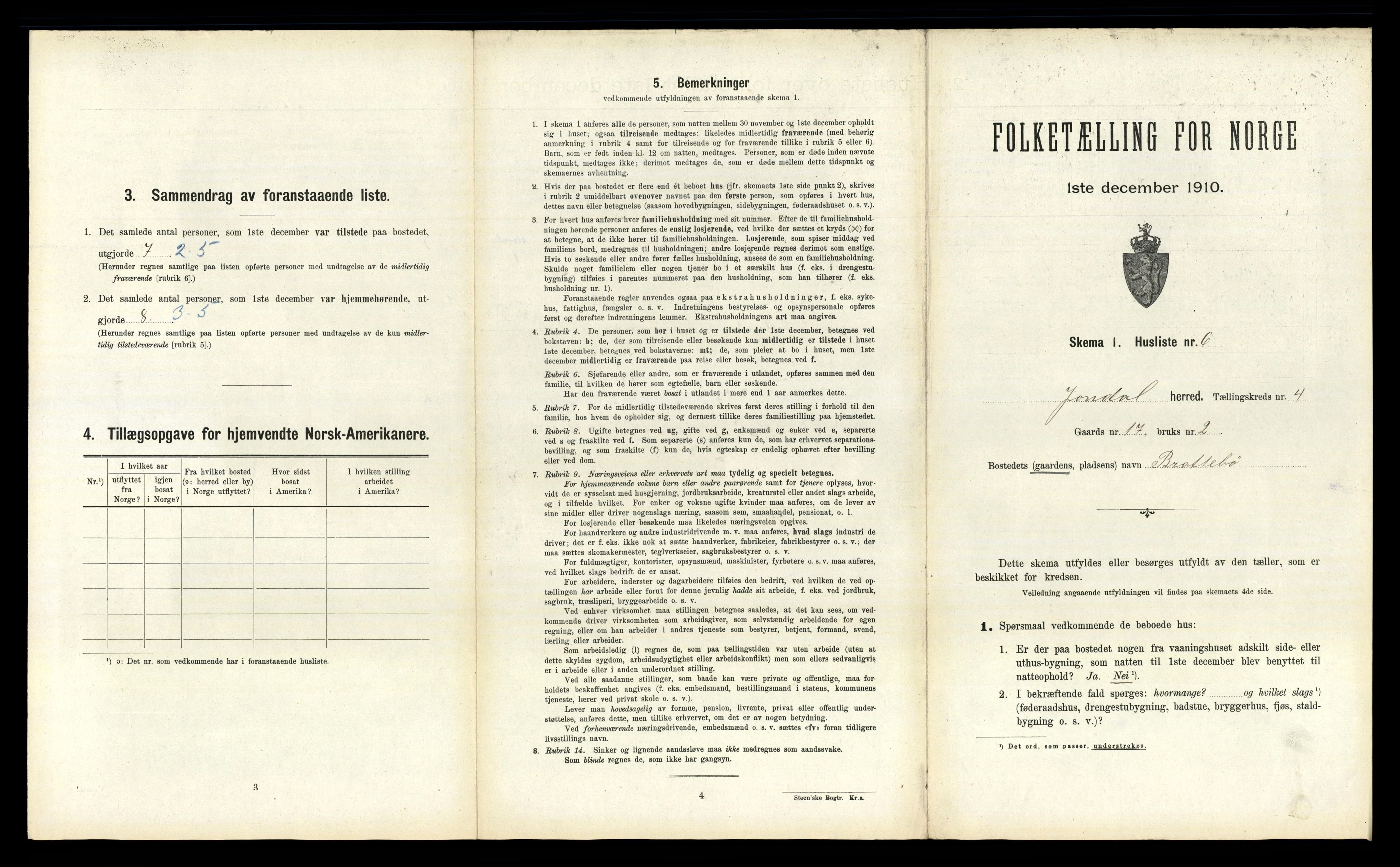 RA, 1910 census for Jondal, 1910, p. 290