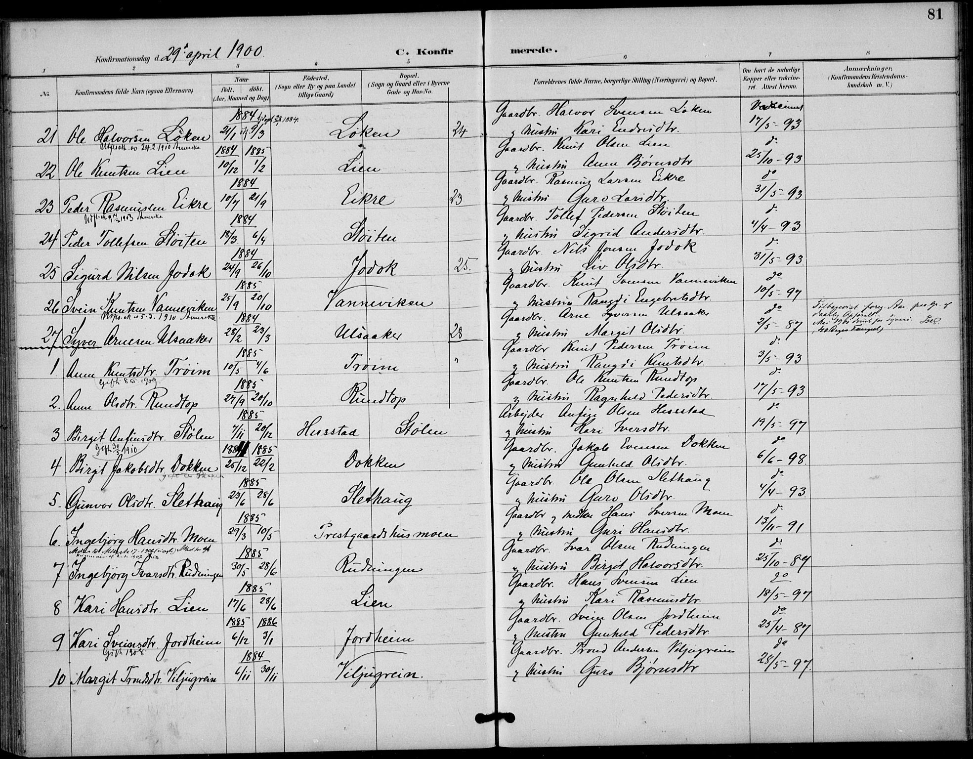 Gol kirkebøker, AV/SAKO-A-226/F/Fb/L0001: Parish register (official) no. II 1, 1887-1900, p. 81