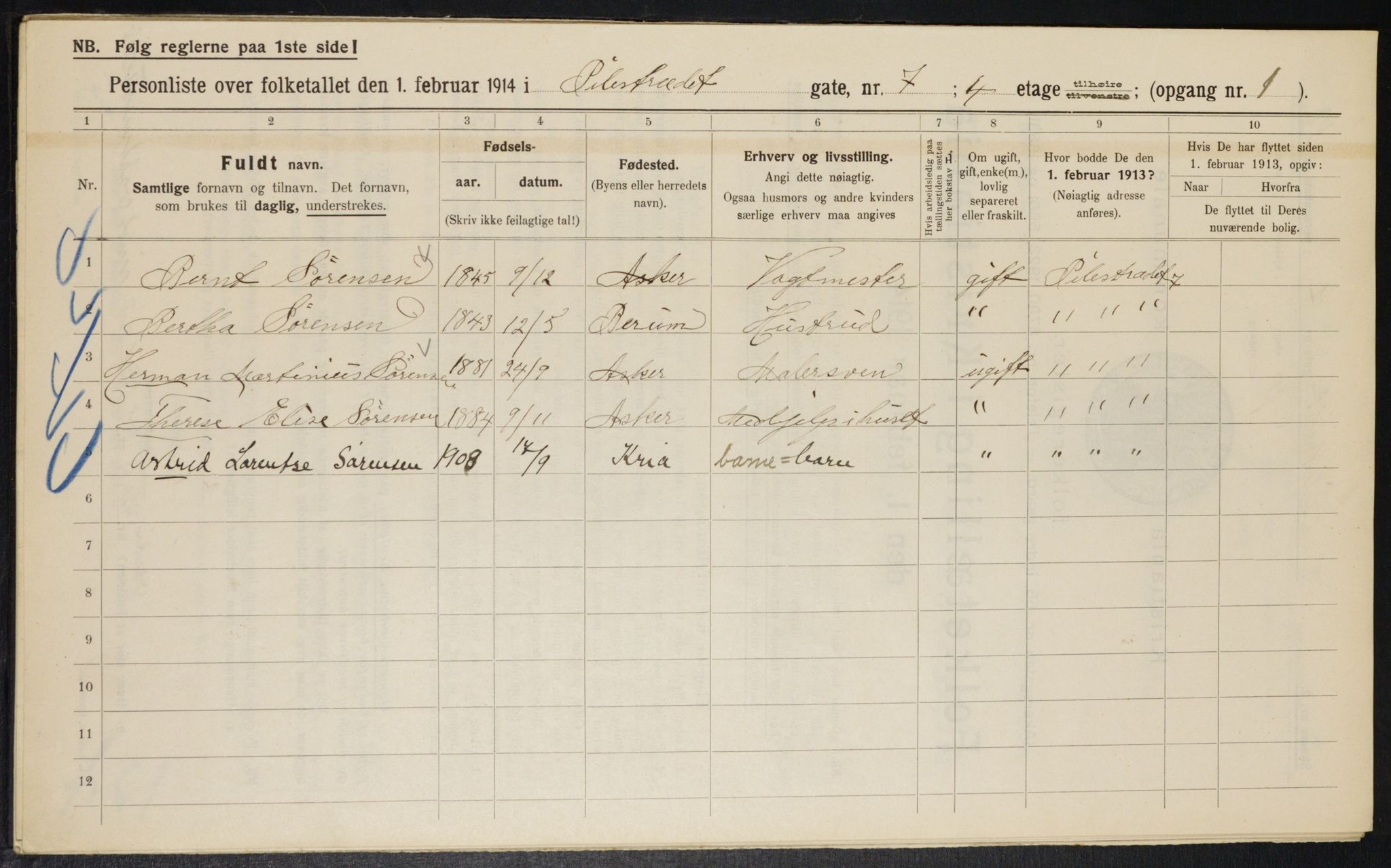 OBA, Municipal Census 1914 for Kristiania, 1914, p. 78871