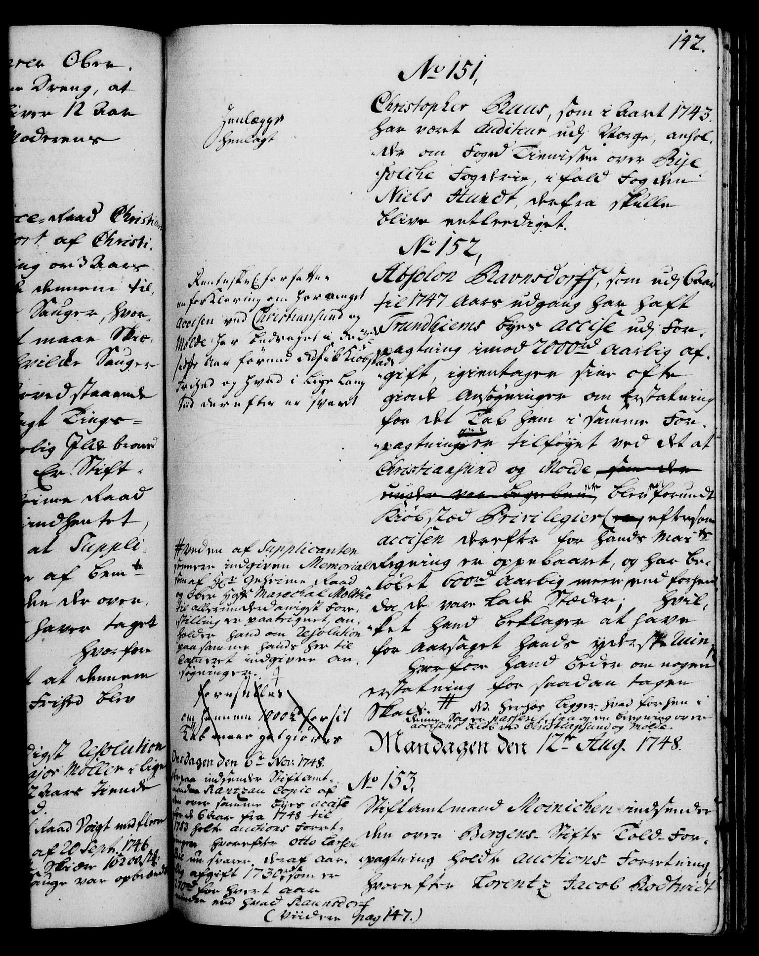 Rentekammeret, Kammerkanselliet, RA/EA-3111/G/Gh/Gha/L0029: Norsk ekstraktmemorialprotokoll (merket RK 53.74), 1748-1749, p. 142