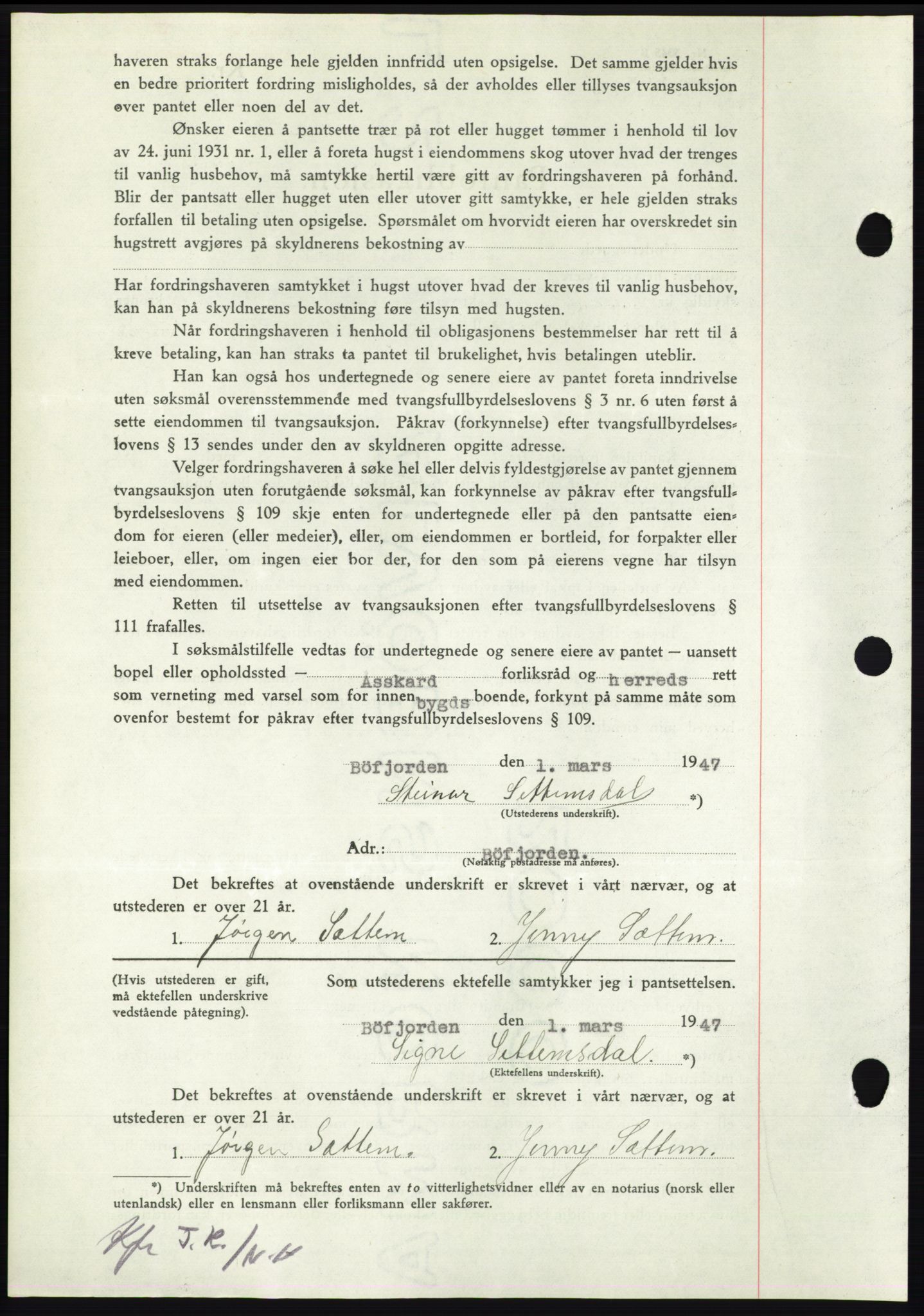 Nordmøre sorenskriveri, AV/SAT-A-4132/1/2/2Ca: Mortgage book no. B95, 1946-1947, Diary no: : 585/1947