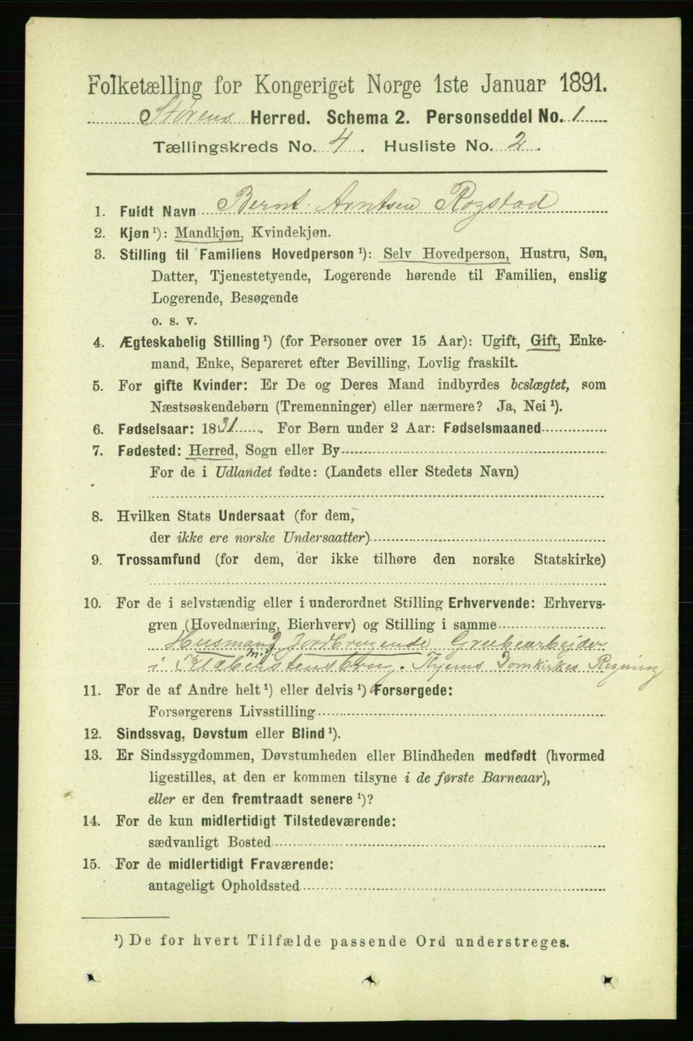 RA, 1891 census for 1648 Støren, 1891, p. 1298