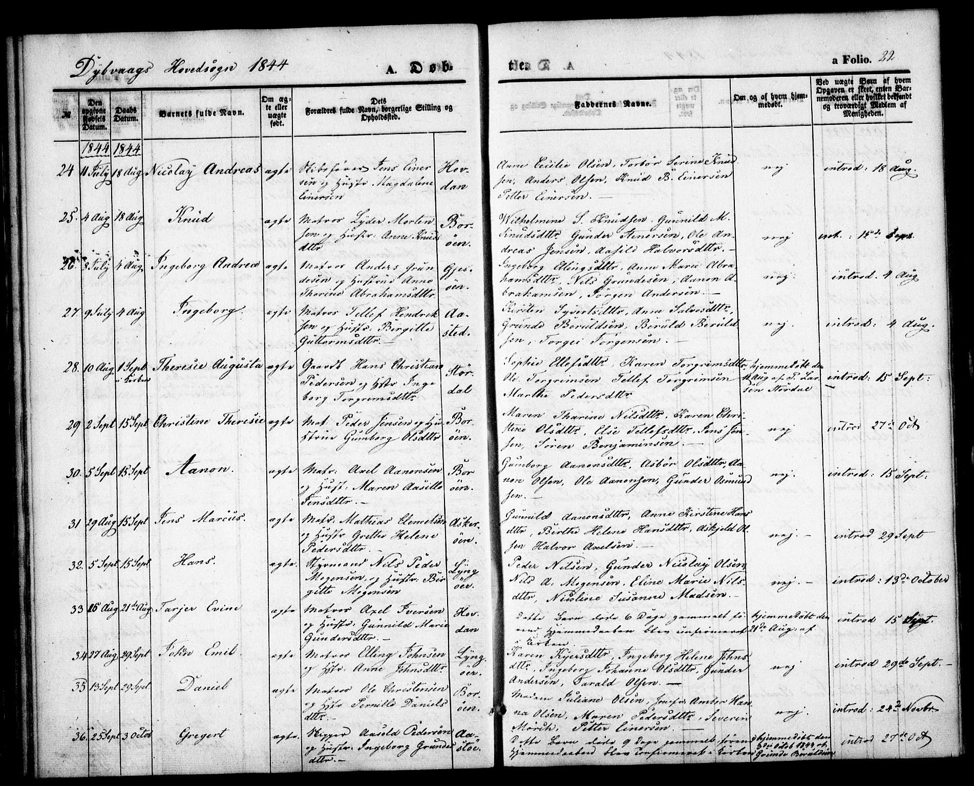 Dypvåg sokneprestkontor, AV/SAK-1111-0007/F/Fa/Faa/L0005: Parish register (official) no. A 5, 1841-1854, p. 22