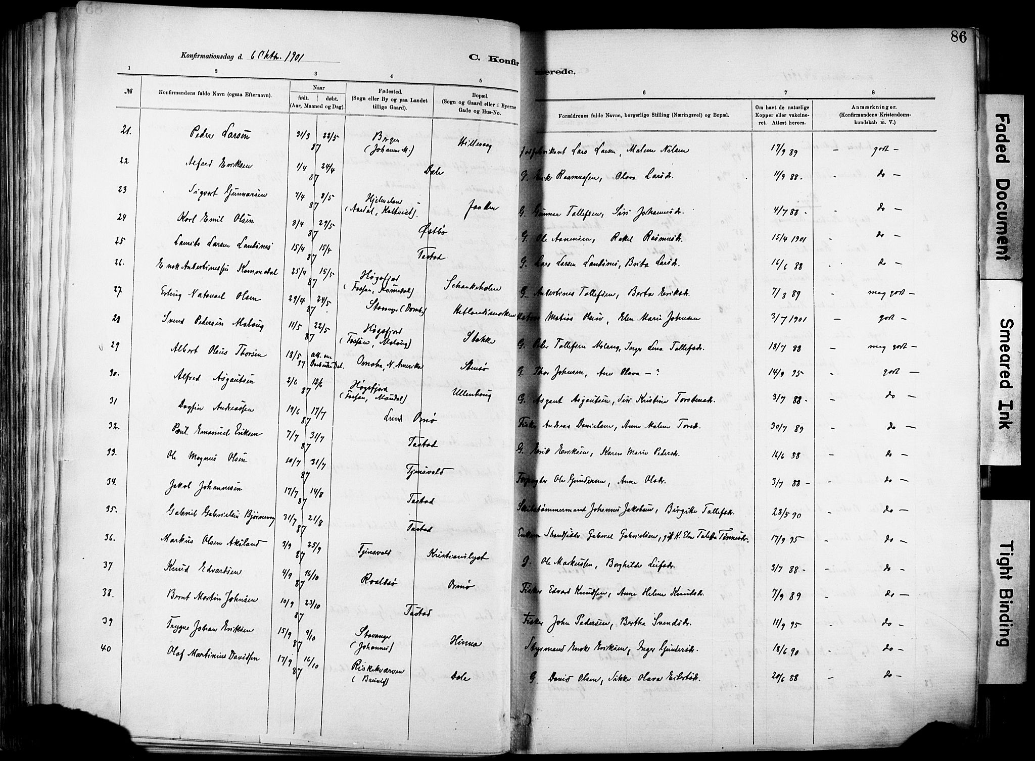 Hetland sokneprestkontor, SAST/A-101826/30/30BA/L0012: Parish register (official) no. A 12, 1882-1912, p. 86