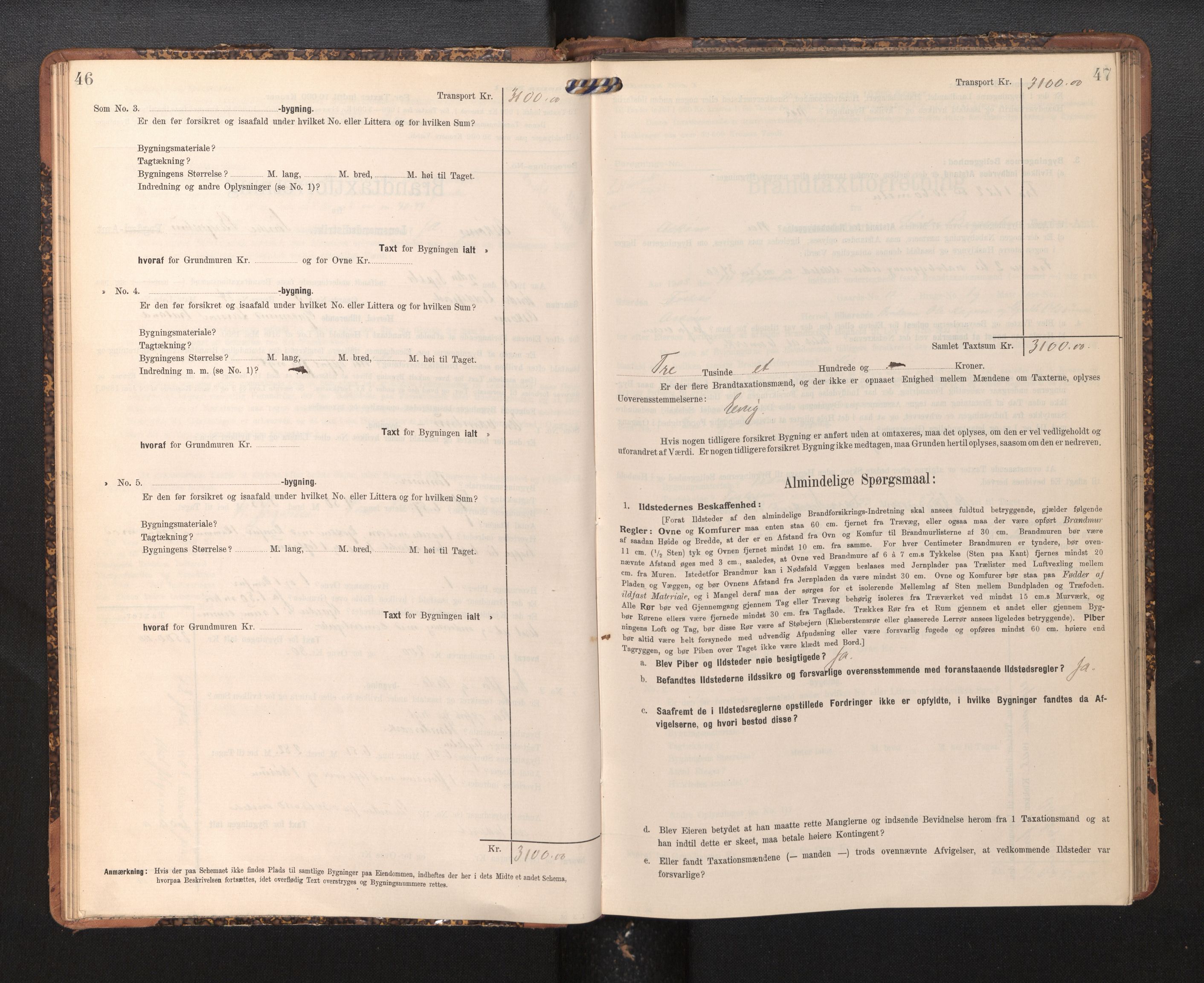 Lensmannen i Askøy, AV/SAB-A-31001/0012/L0005: Branntakstprotokoll, skjematakst, 1907-1915, p. 46-47