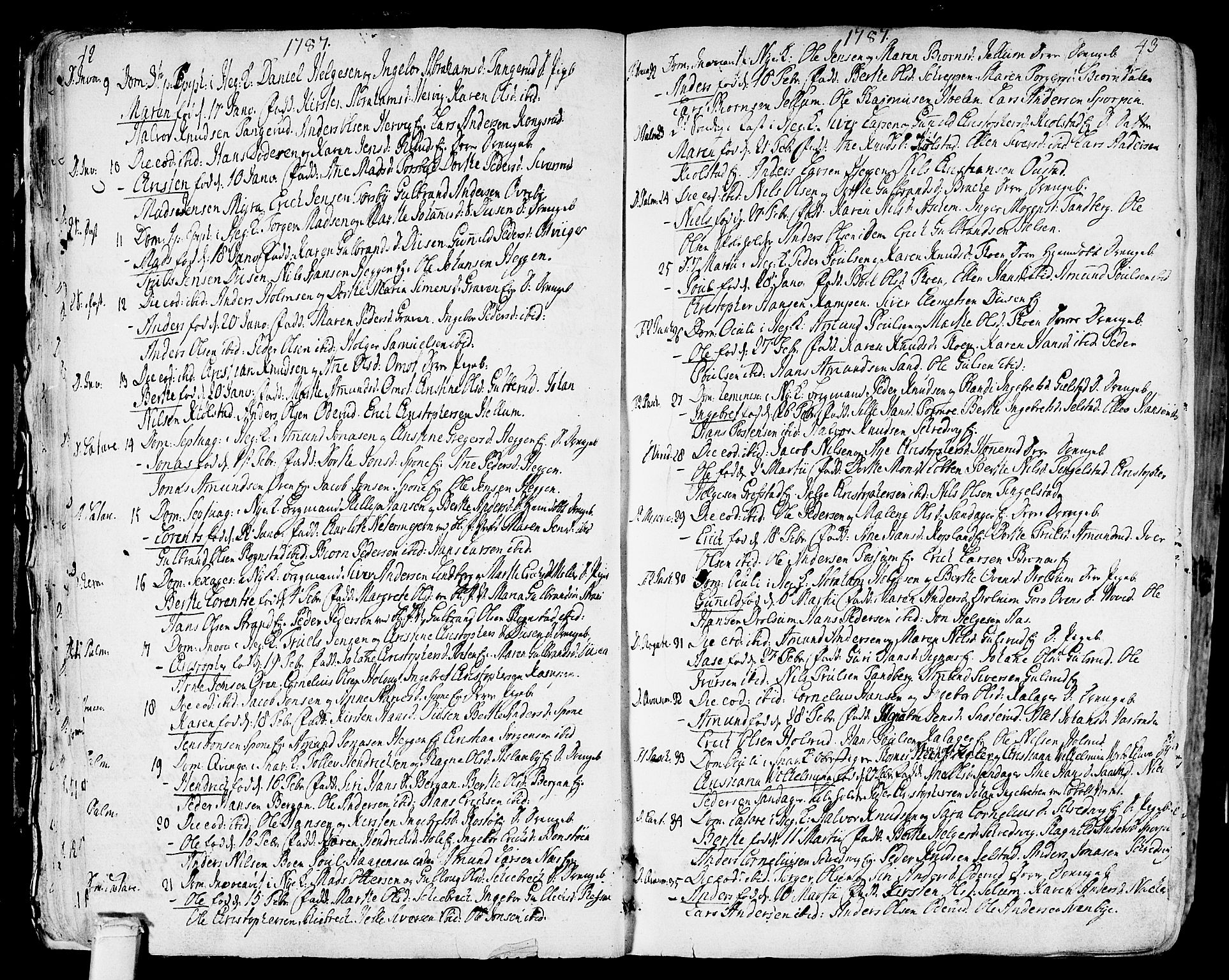 Modum kirkebøker, SAKO/A-234/F/Fa/L0003: Parish register (official) no. 3, 1783-1819, p. 42-43