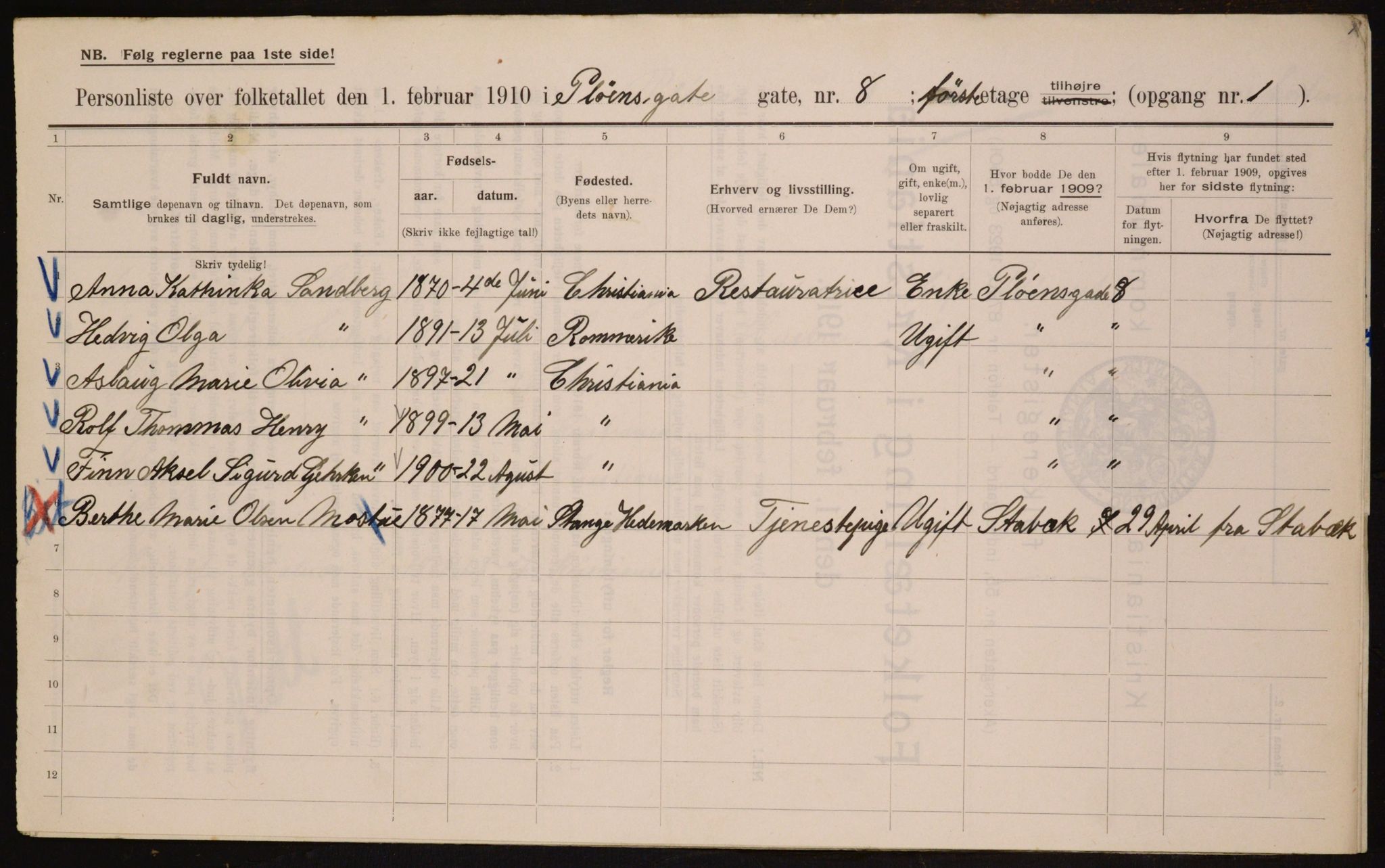 OBA, Municipal Census 1910 for Kristiania, 1910, p. 77642