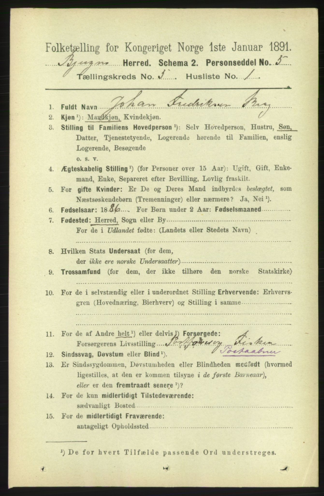 RA, 1891 census for 1627 Bjugn, 1891, p. 1360