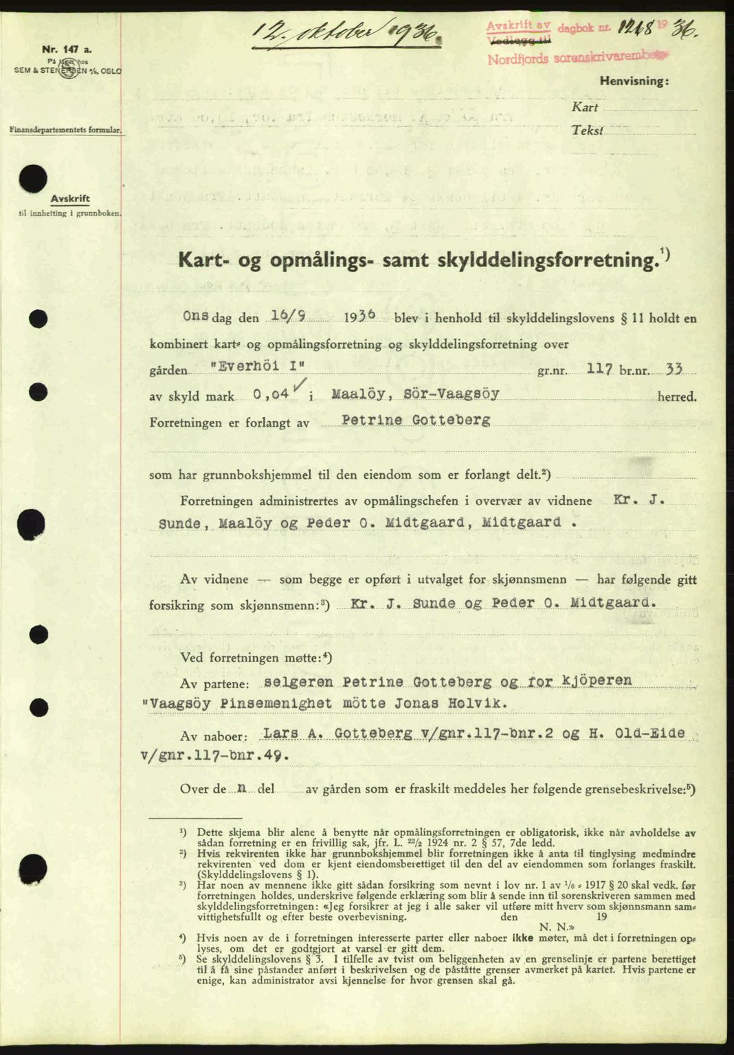 Nordfjord sorenskriveri, AV/SAB-A-2801/02/02b/02bj/L0001: Mortgage book no. A1, 1936-1937, Diary no: : 1268/1936