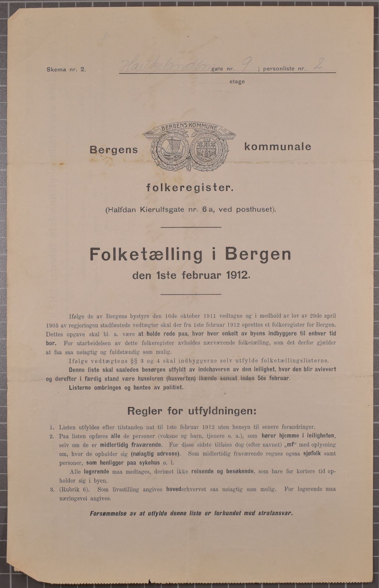 SAB, Municipal Census 1912 for Bergen, 1912, p. 1861