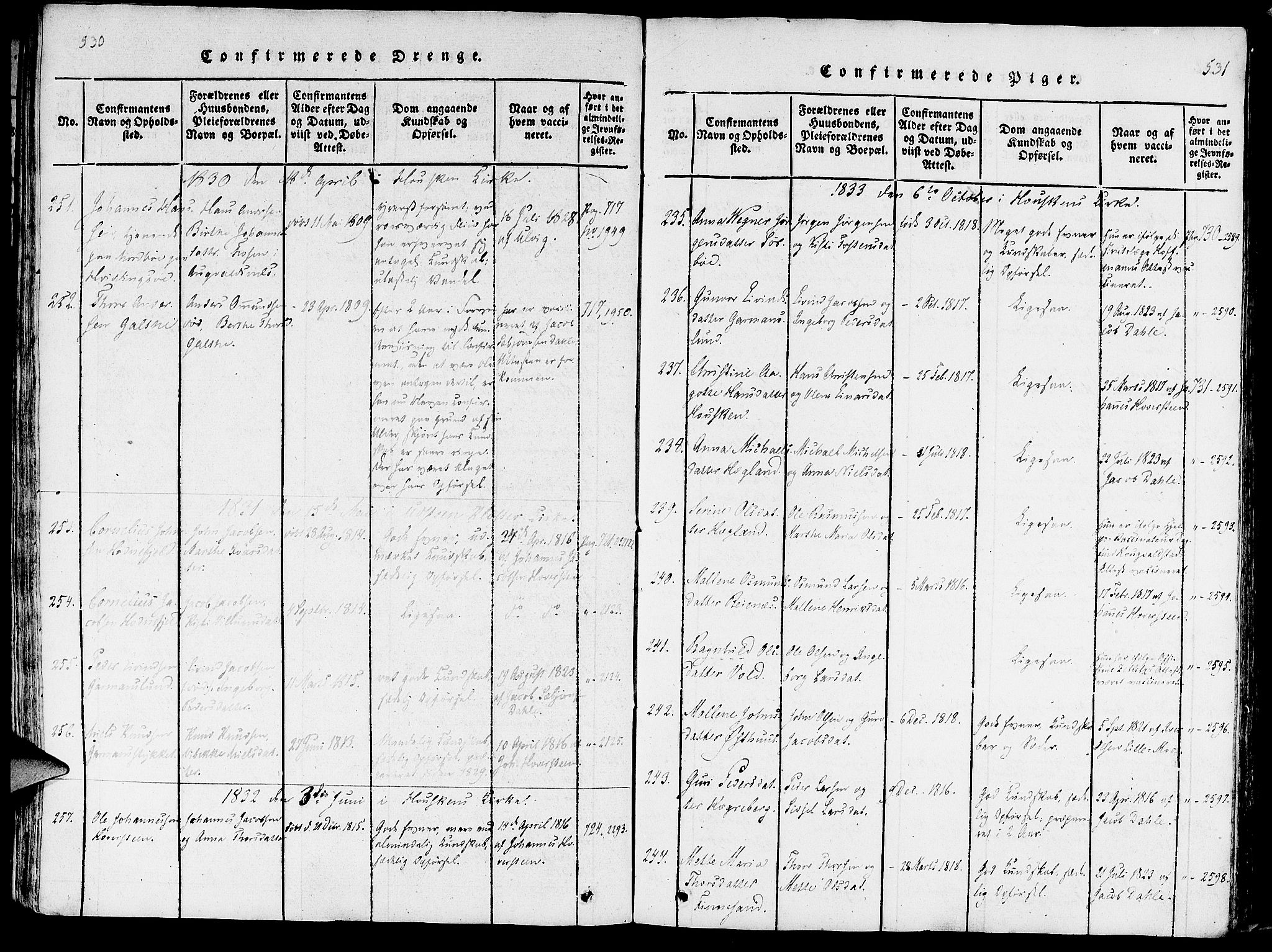 Rennesøy sokneprestkontor, SAST/A -101827/H/Ha/Haa/L0004: Parish register (official) no. A 4, 1816-1837, p. 530-531