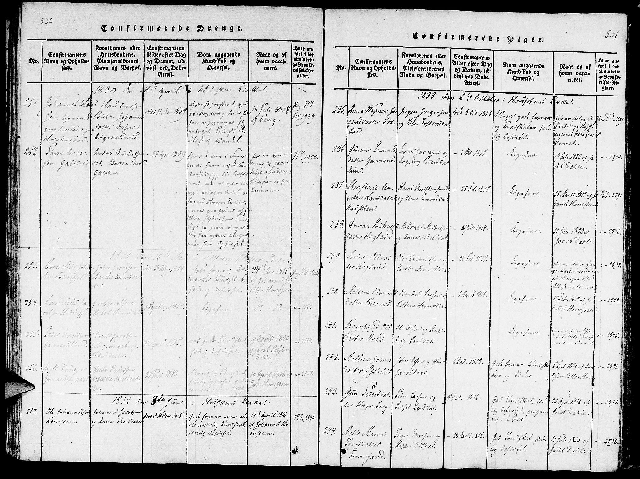 Rennesøy sokneprestkontor, AV/SAST-A -101827/H/Ha/Haa/L0004: Parish register (official) no. A 4, 1816-1837, p. 530-531