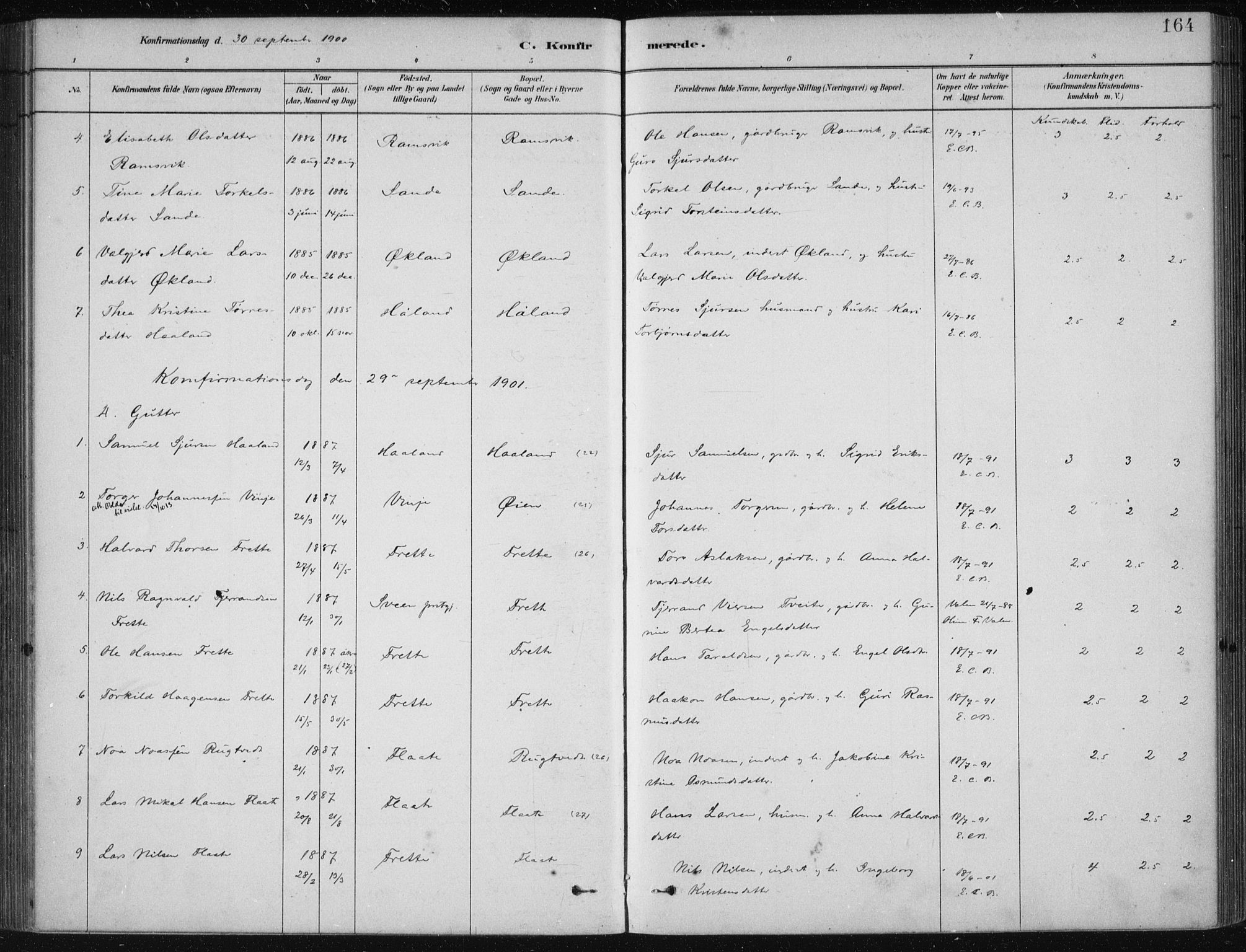 Etne sokneprestembete, AV/SAB-A-75001/H/Haa: Parish register (official) no. D  1, 1879-1919, p. 164