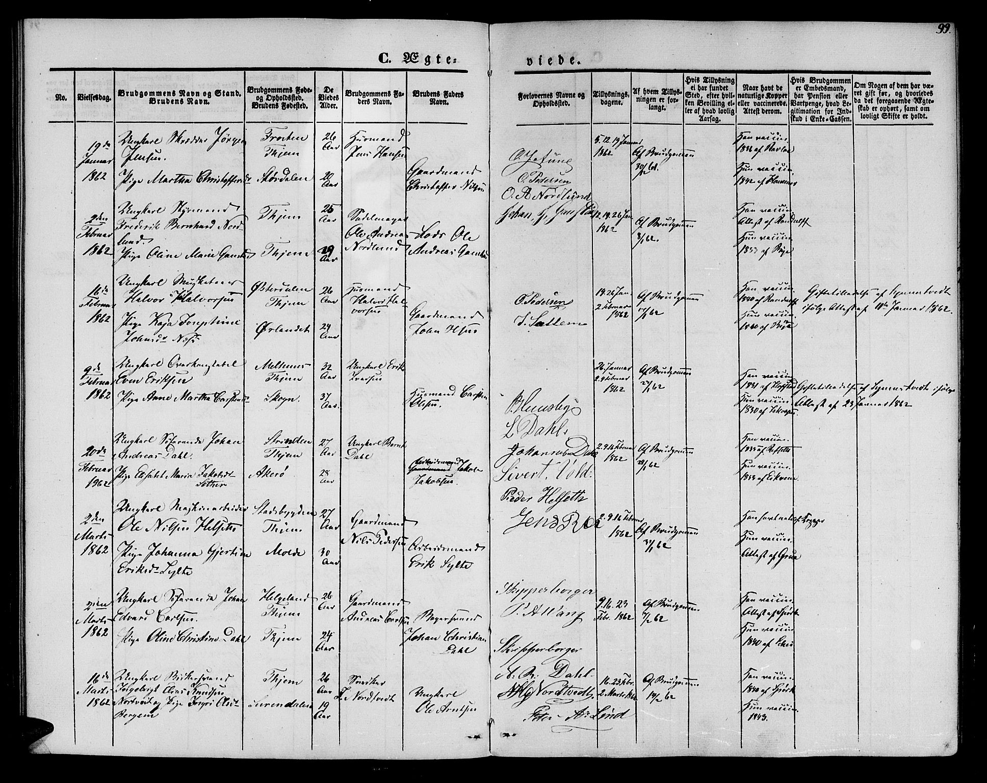 Ministerialprotokoller, klokkerbøker og fødselsregistre - Sør-Trøndelag, AV/SAT-A-1456/602/L0111: Parish register (official) no. 602A09, 1844-1867, p. 99