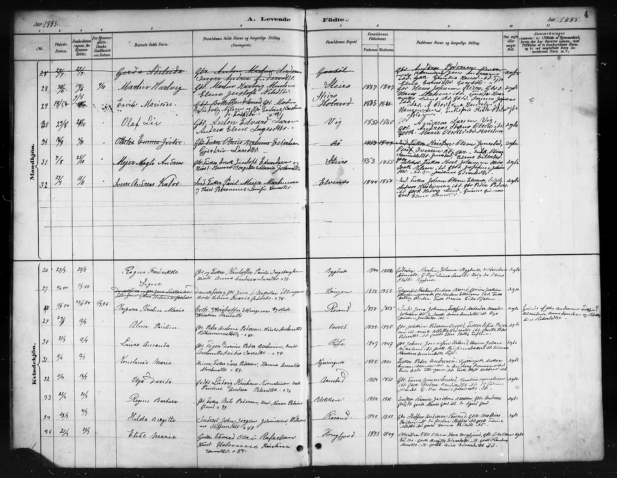 Ministerialprotokoller, klokkerbøker og fødselsregistre - Nordland, SAT/A-1459/895/L1382: Parish register (copy) no. 895C04, 1885-1896, p. 4