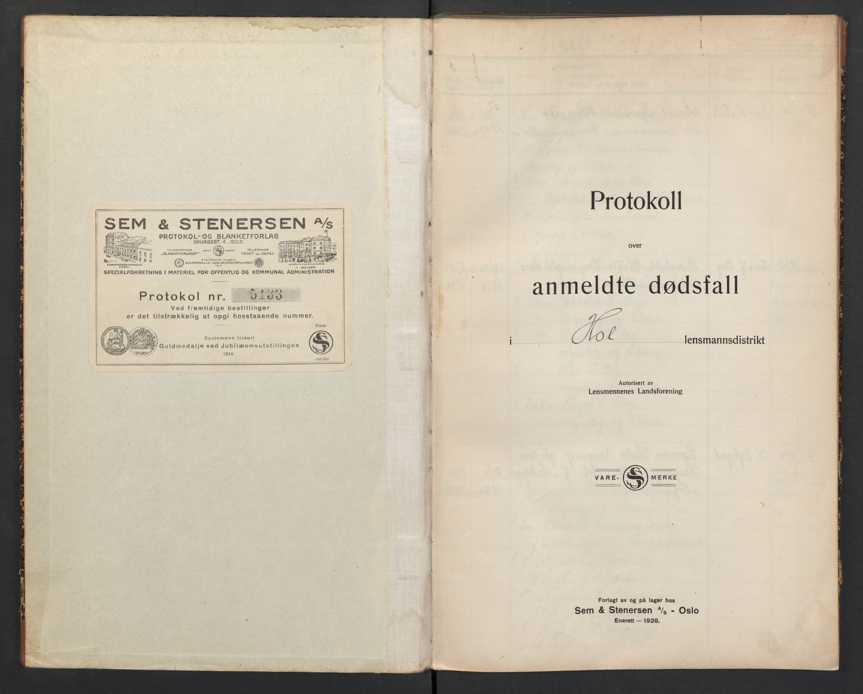 Hol lensmannskontor, SAKO/A-512/H/Ha/L0007: Dødsanmeldelsesprotokoll, 1933-1941