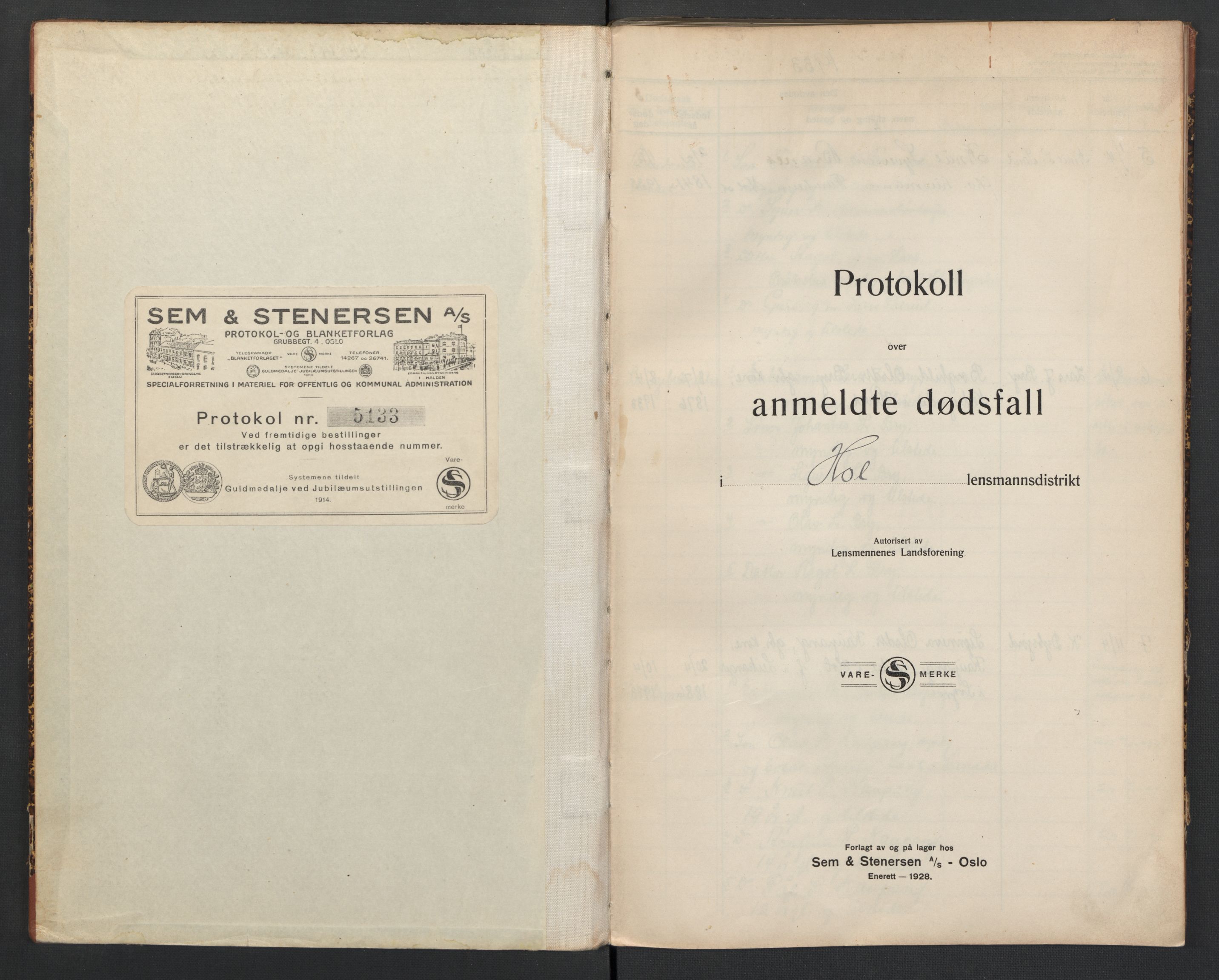 Hol lensmannskontor, AV/SAKO-A-512/H/Ha/L0007: Dødsanmeldelsesprotokoll, 1933-1941
