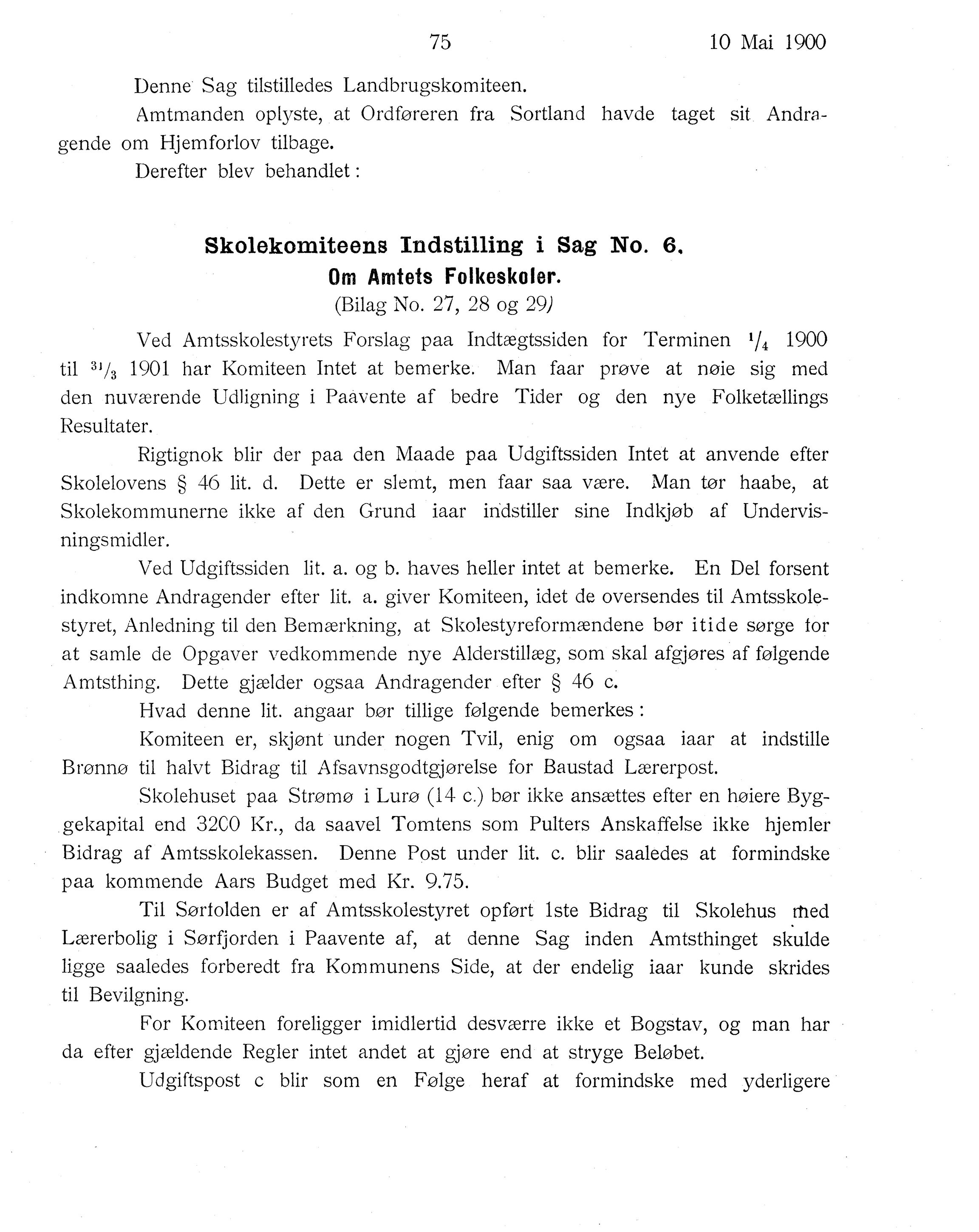 Nordland Fylkeskommune. Fylkestinget, AIN/NFK-17/176/A/Ac/L0023: Fylkestingsforhandlinger 1900, 1900