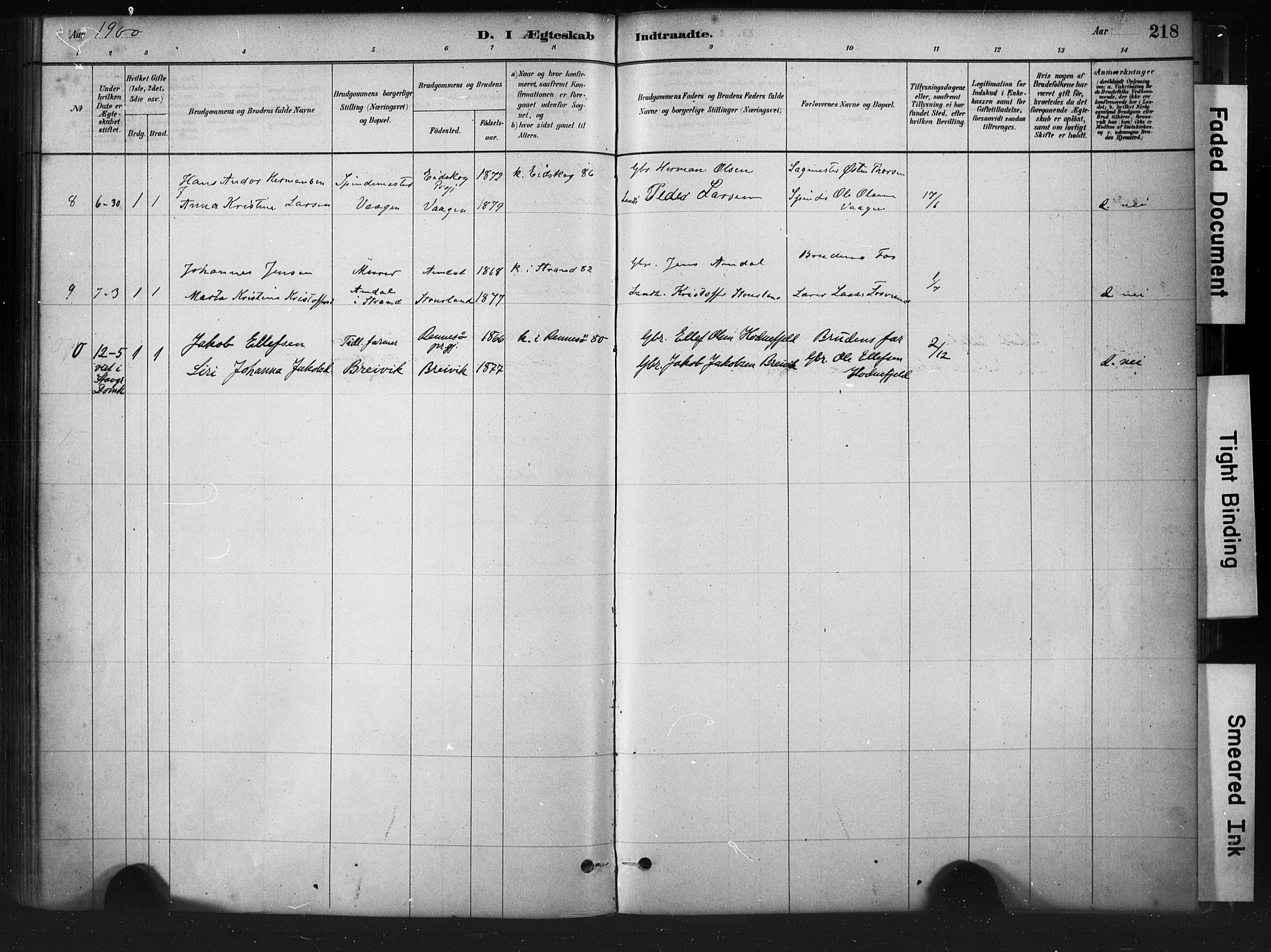 Hjelmeland sokneprestkontor, AV/SAST-A-101843/01/IV/L0014: Parish register (official) no. A 14, 1879-1900, p. 218