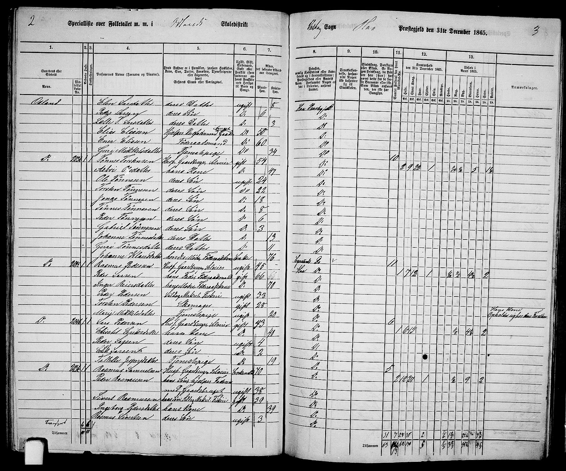 RA, 1865 census for Hå, 1865, p. 94