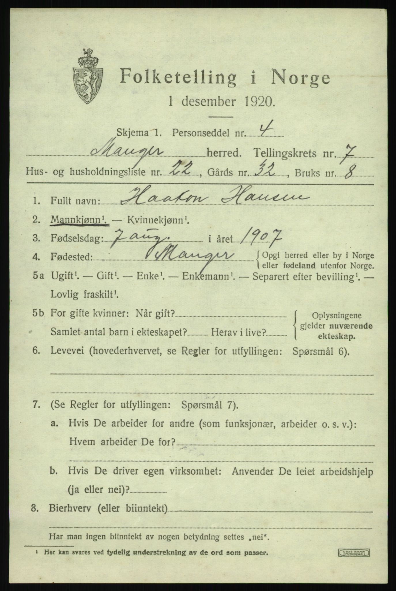 SAB, 1920 census for Manger, 1920, p. 4621