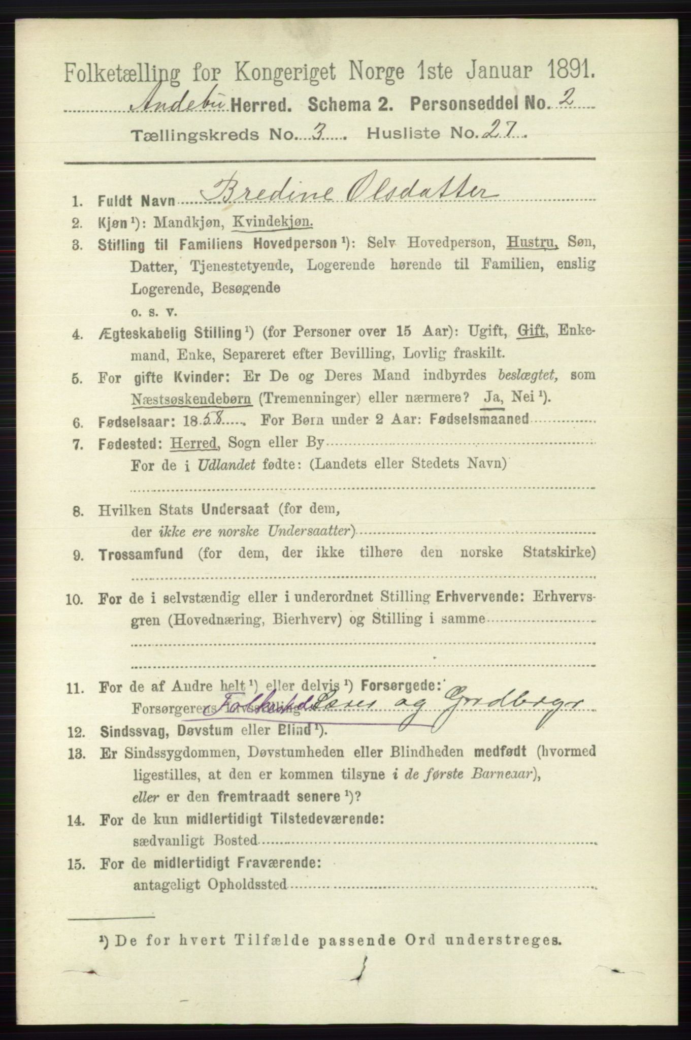 RA, 1891 census for 0719 Andebu, 1891, p. 1647