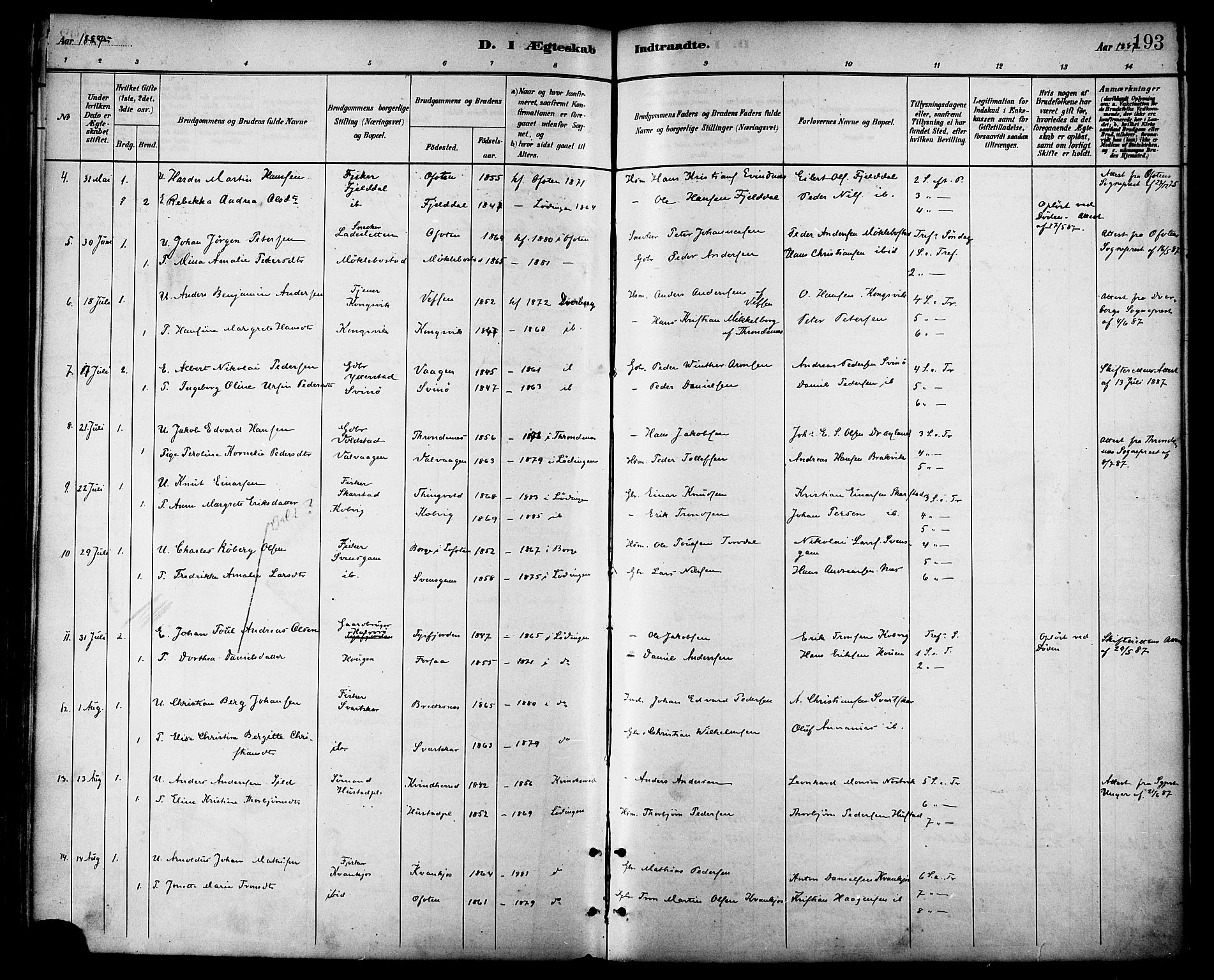 Ministerialprotokoller, klokkerbøker og fødselsregistre - Nordland, AV/SAT-A-1459/872/L1035: Parish register (official) no. 872A10, 1884-1896, p. 193
