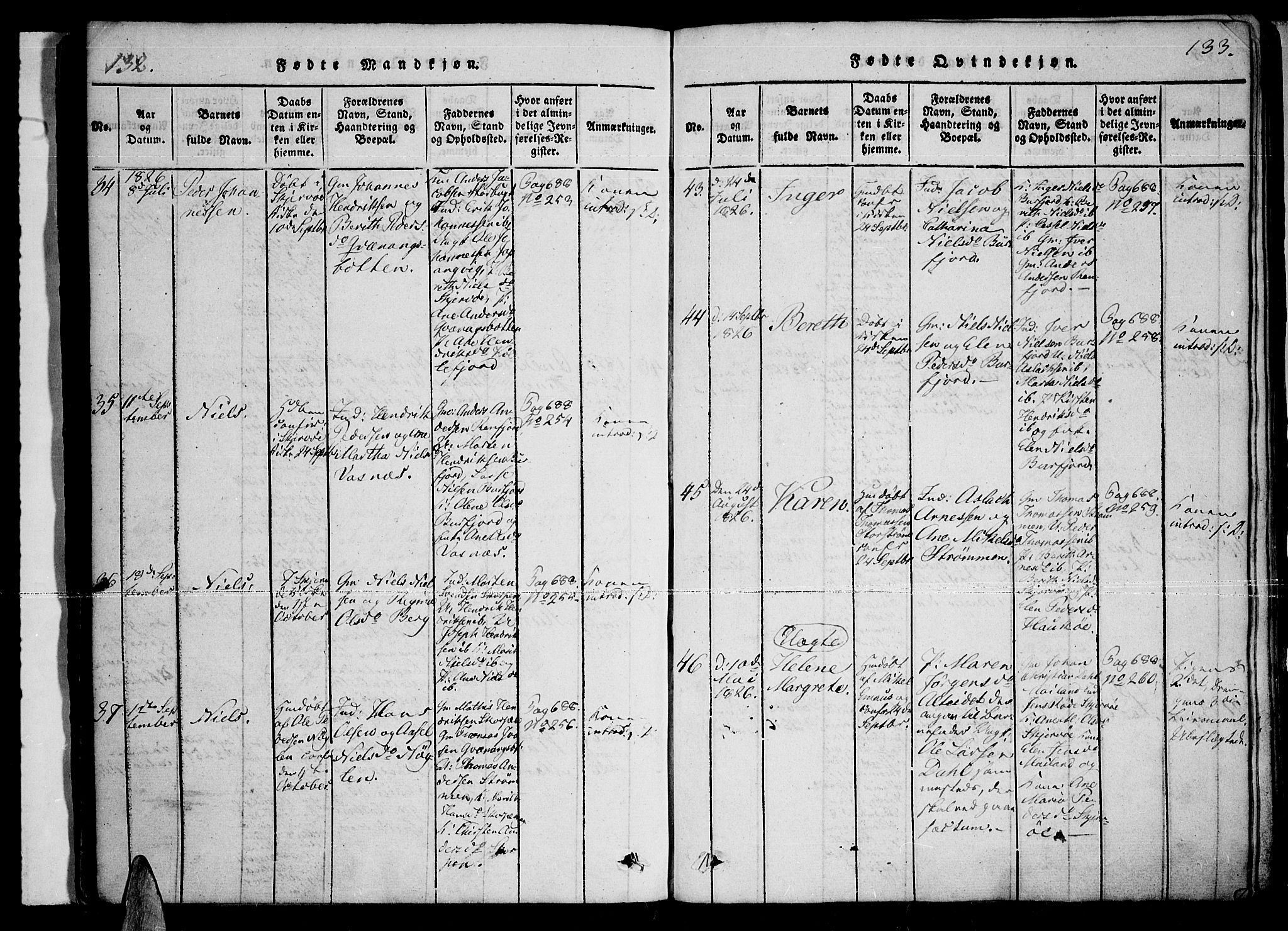 Skjervøy sokneprestkontor, AV/SATØ-S-1300/H/Ha/Haa/L0004kirke: Parish register (official) no. 4, 1820-1838, p. 132-133