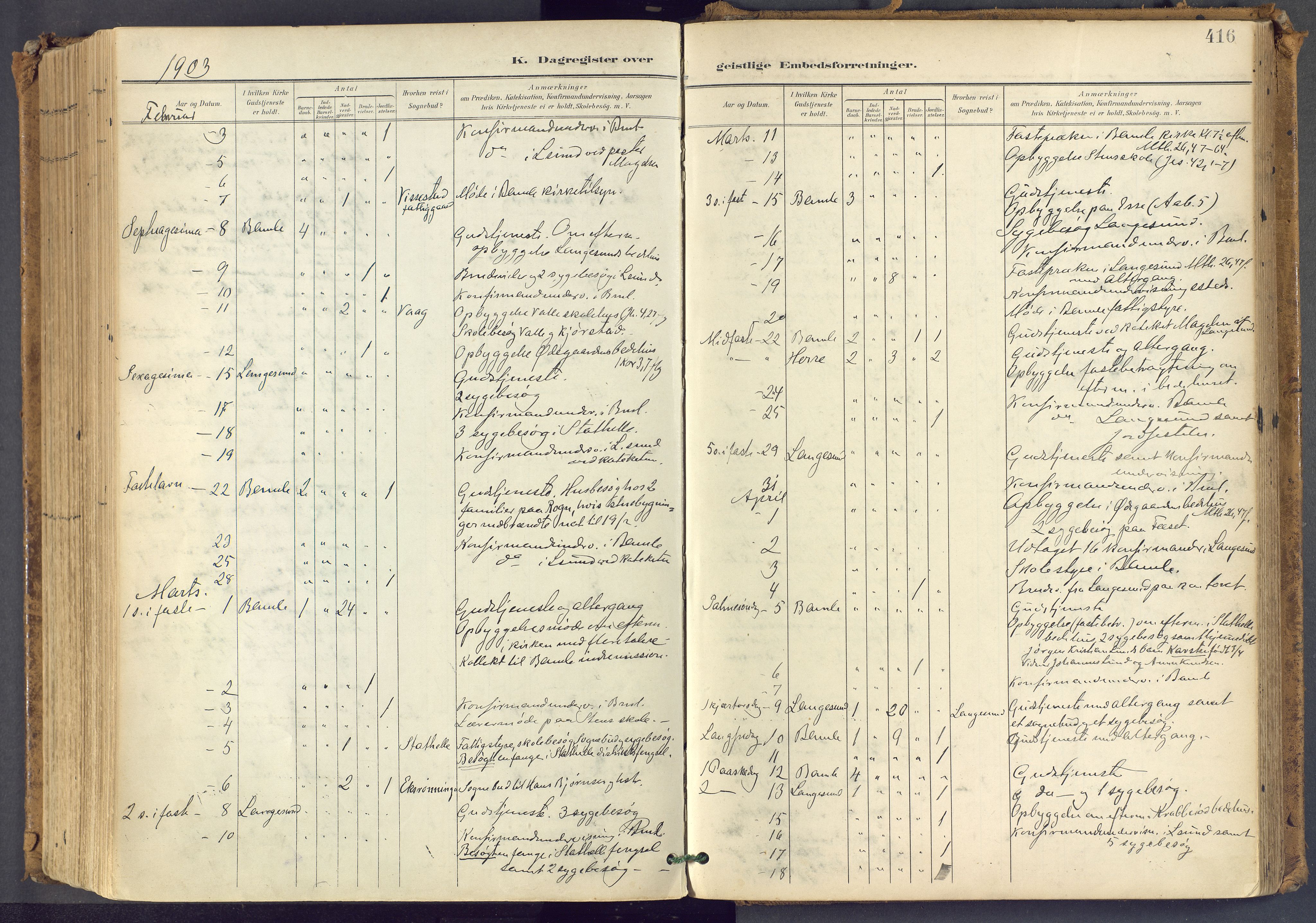 Bamble kirkebøker, SAKO/A-253/F/Fa/L0009: Parish register (official) no. I 9, 1901-1917, p. 416