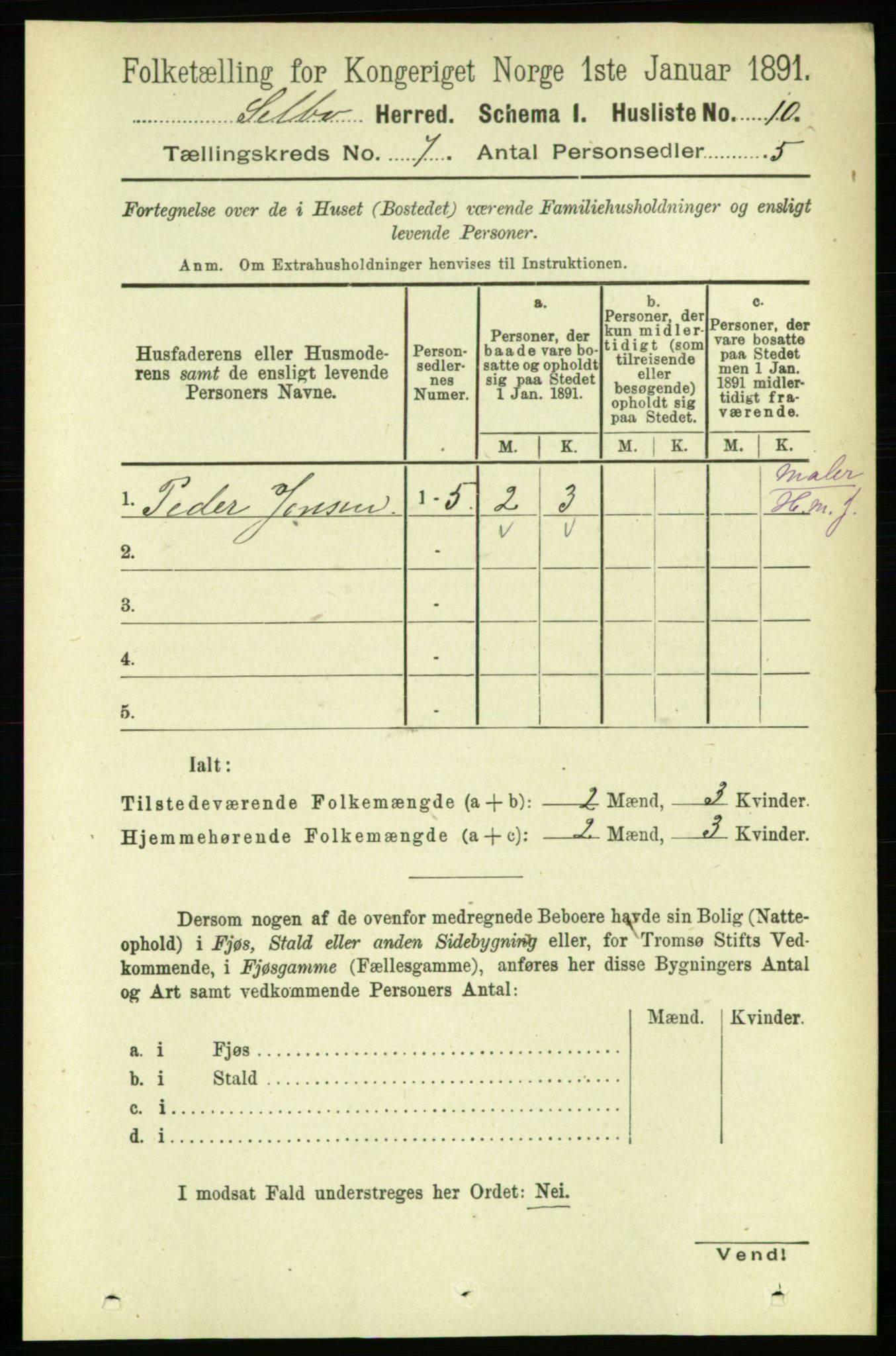 RA, 1891 census for 1664 Selbu, 1891, p. 2530