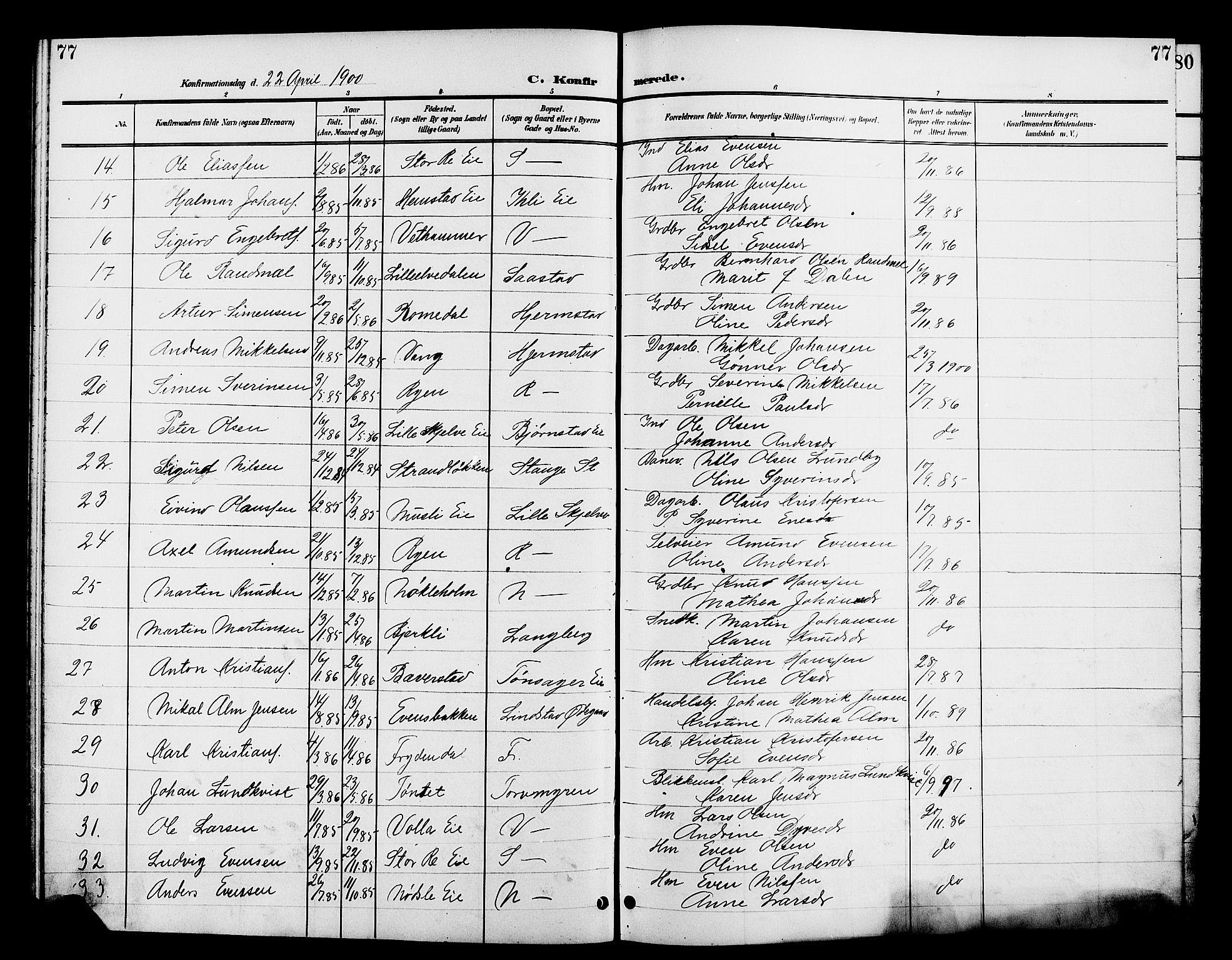 Stange prestekontor, AV/SAH-PREST-002/L/L0012: Parish register (copy) no. 12, 1900-1908, p. 77