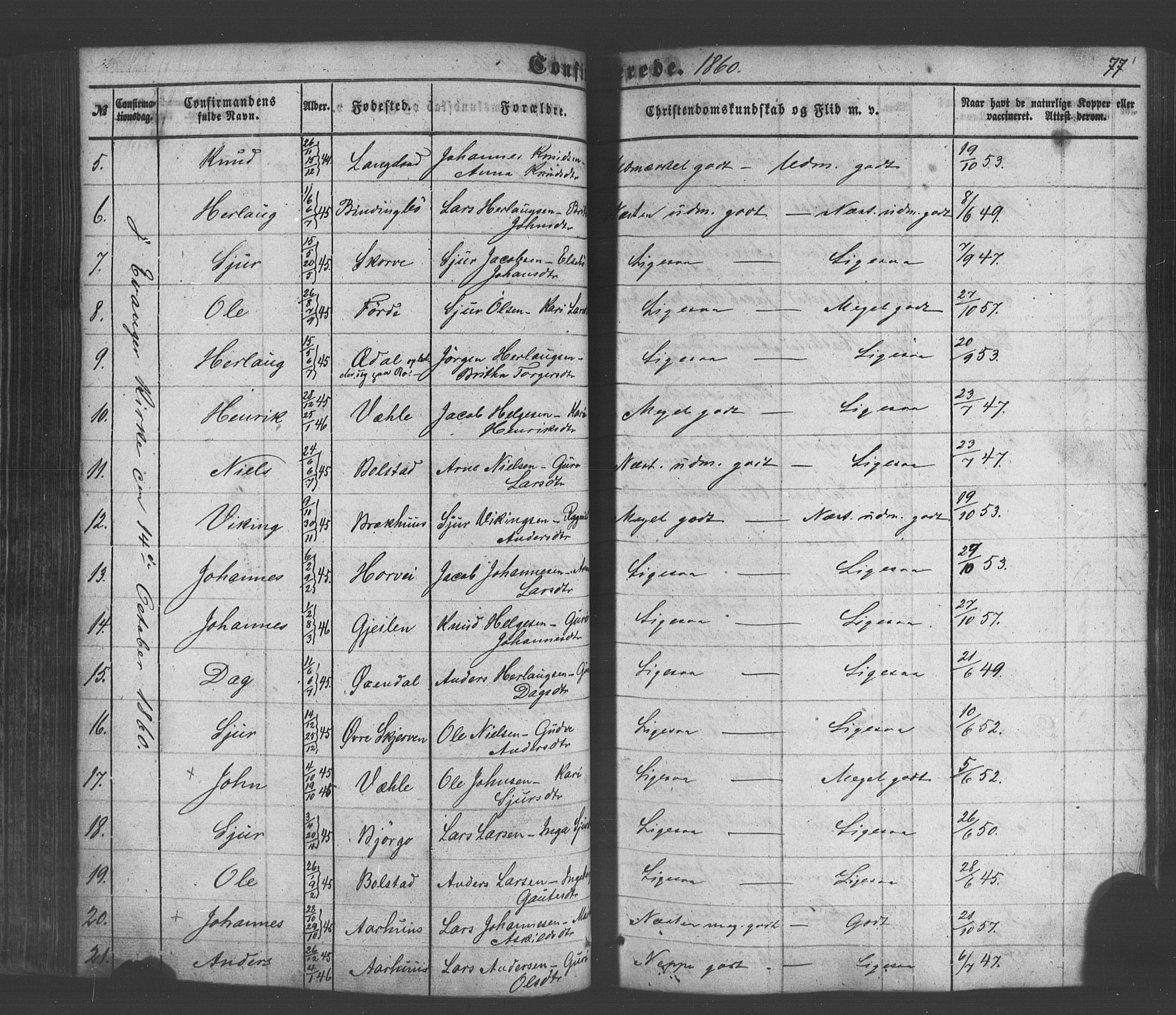 Voss sokneprestembete, SAB/A-79001/H/Haa: Parish register (official) no. A 18, 1848-1876, p. 77
