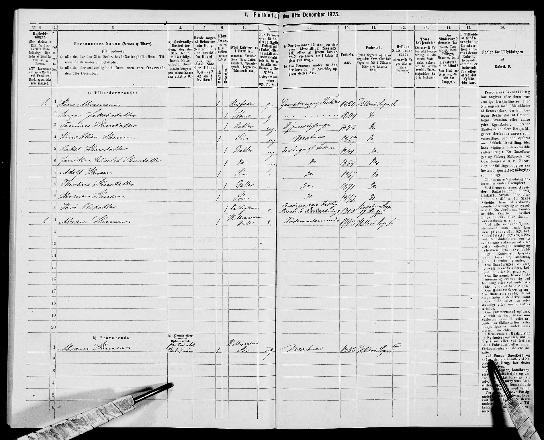 SAK, 1875 census for 1042L Flekkefjord/Nes og Hidra, 1875, p. 782