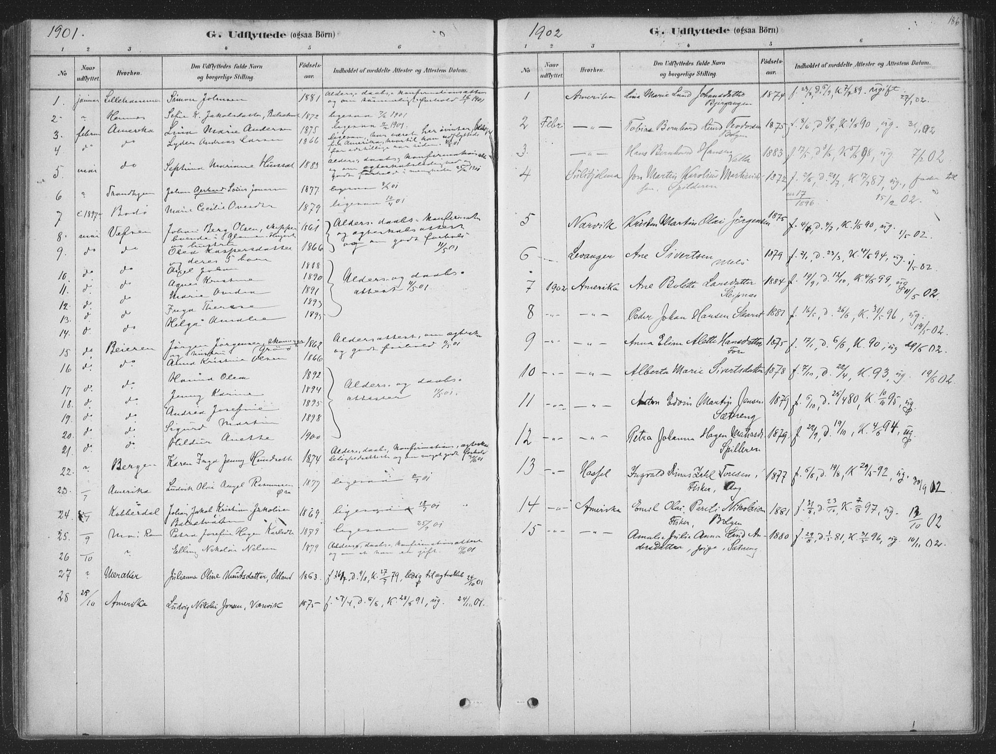 Ministerialprotokoller, klokkerbøker og fødselsregistre - Nordland, SAT/A-1459/843/L0627: Parish register (official) no. 843A02, 1878-1908, p. 186