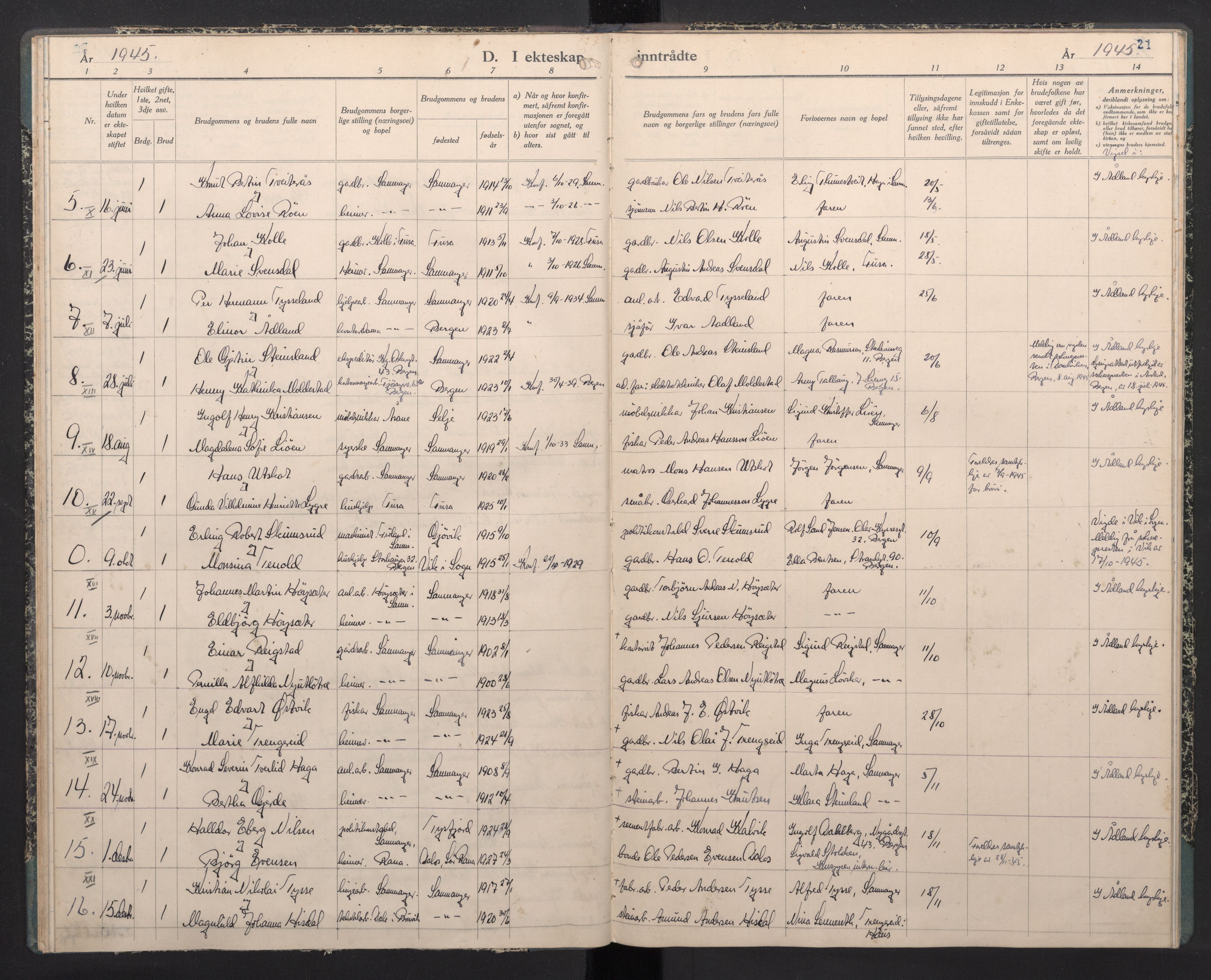 Samnanger Sokneprestembete, SAB/A-77501/H/Haa: Parish register (official) no. E 2, 1944-1945, p. 21