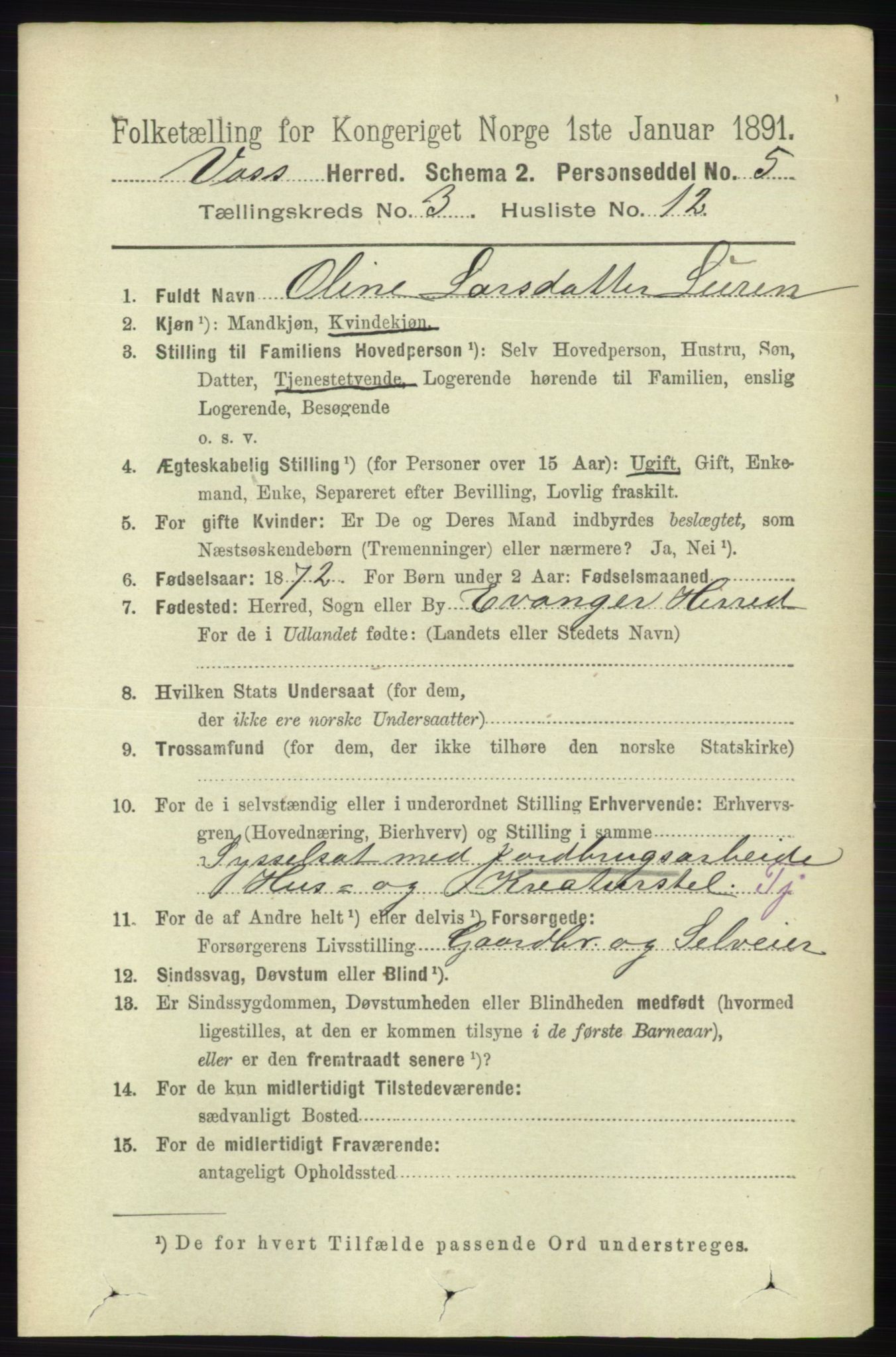 RA, 1891 census for 1235 Voss, 1891, p. 1267