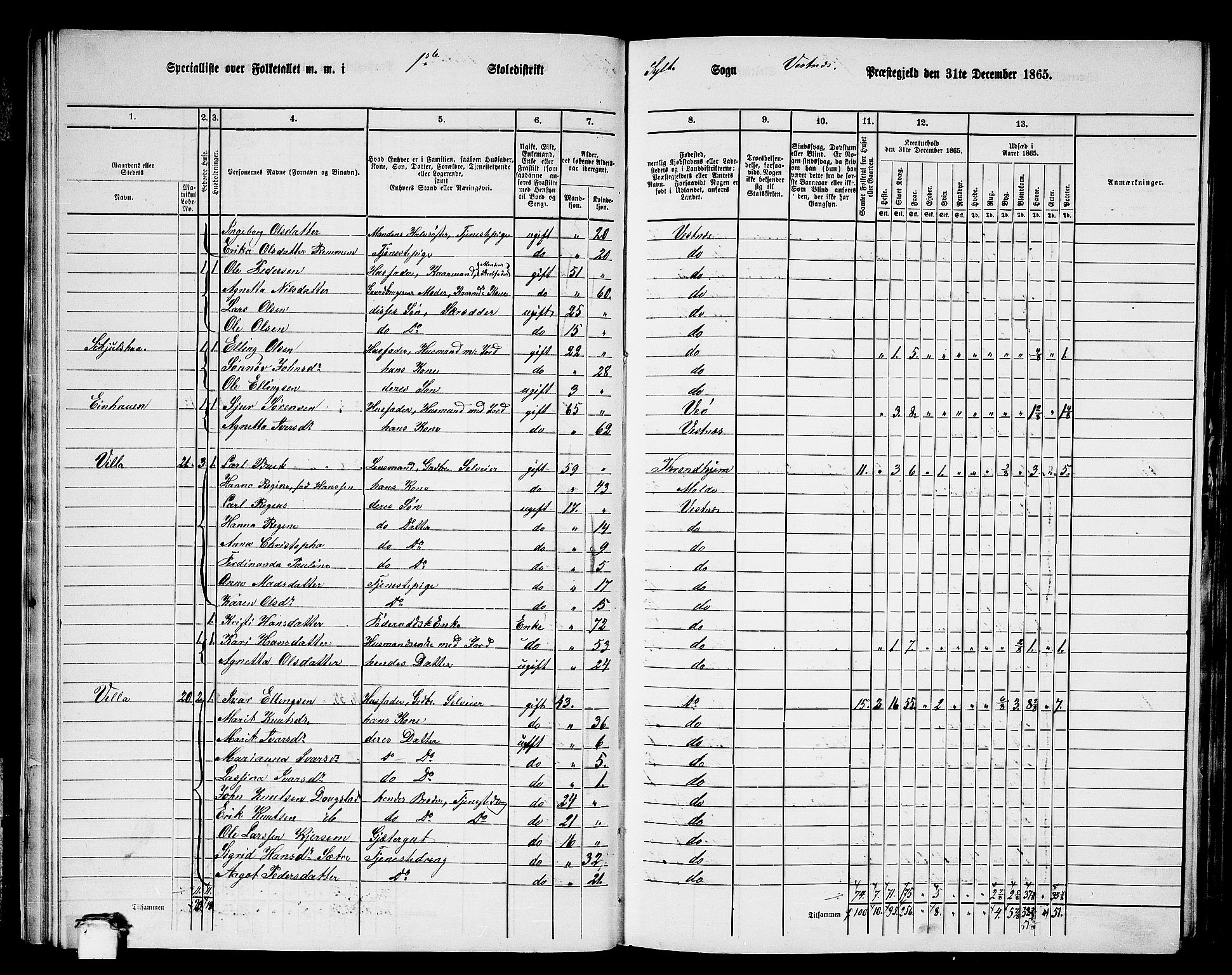 RA, 1865 census for Vestnes, 1865, p. 23