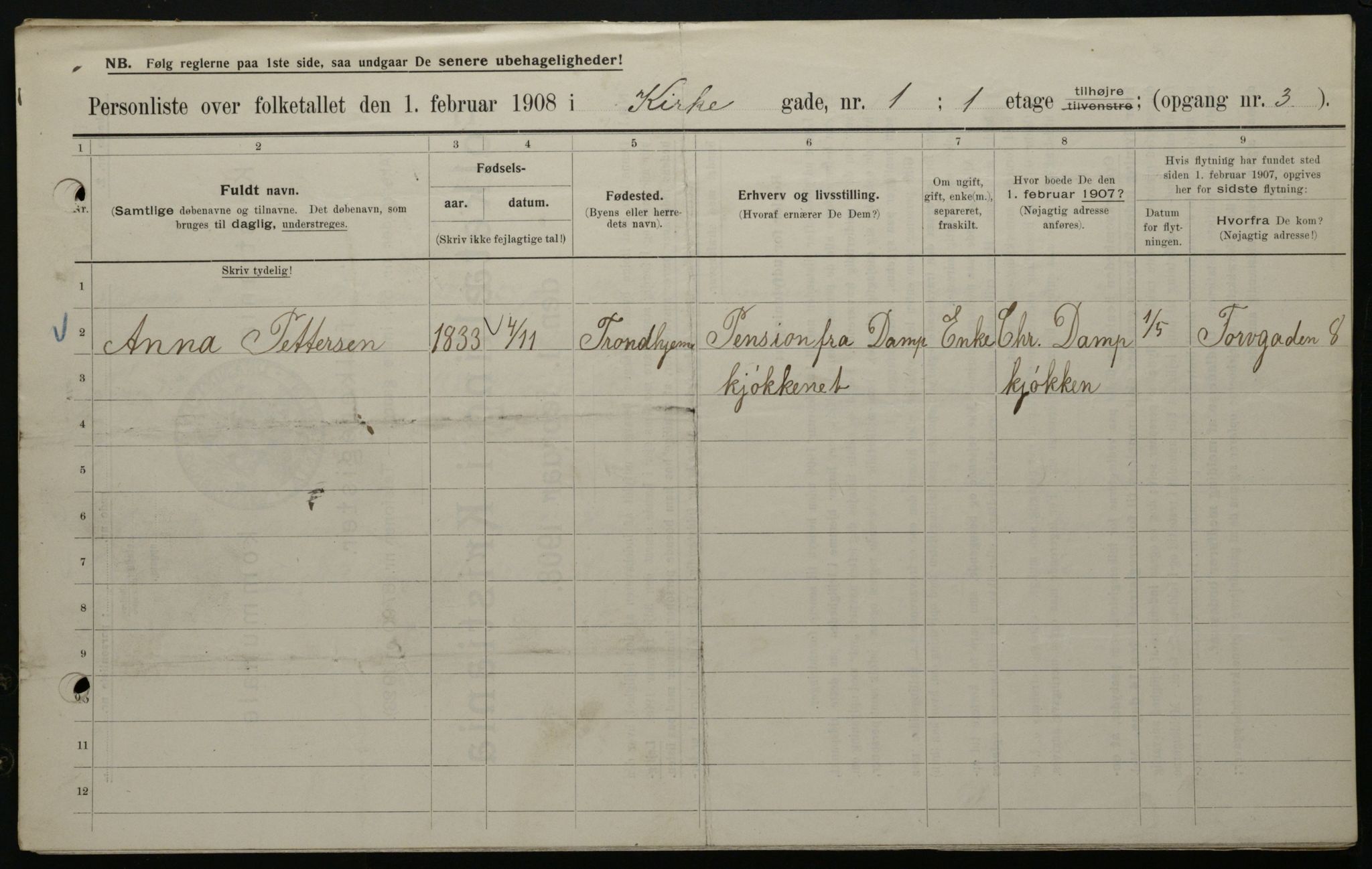 OBA, Municipal Census 1908 for Kristiania, 1908, p. 44494