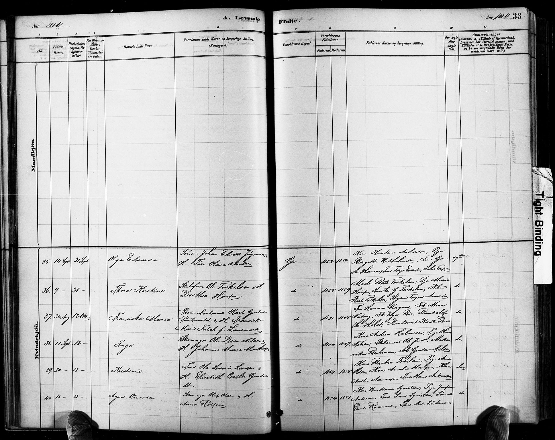 Grimstad sokneprestkontor, SAK/1111-0017/F/Fb/L0001: Parish register (copy) no. B 1, 1881-1922, p. 33