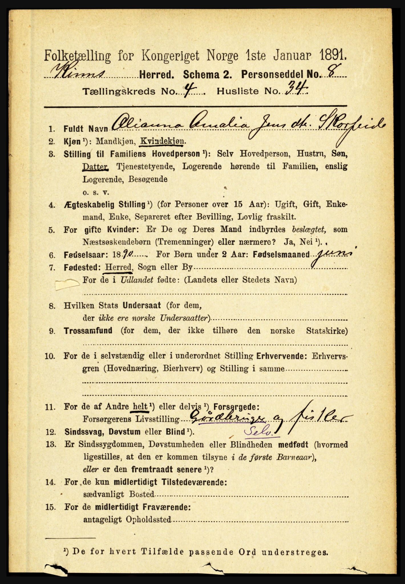 RA, 1891 census for 1437 Kinn, 1891, p. 1520