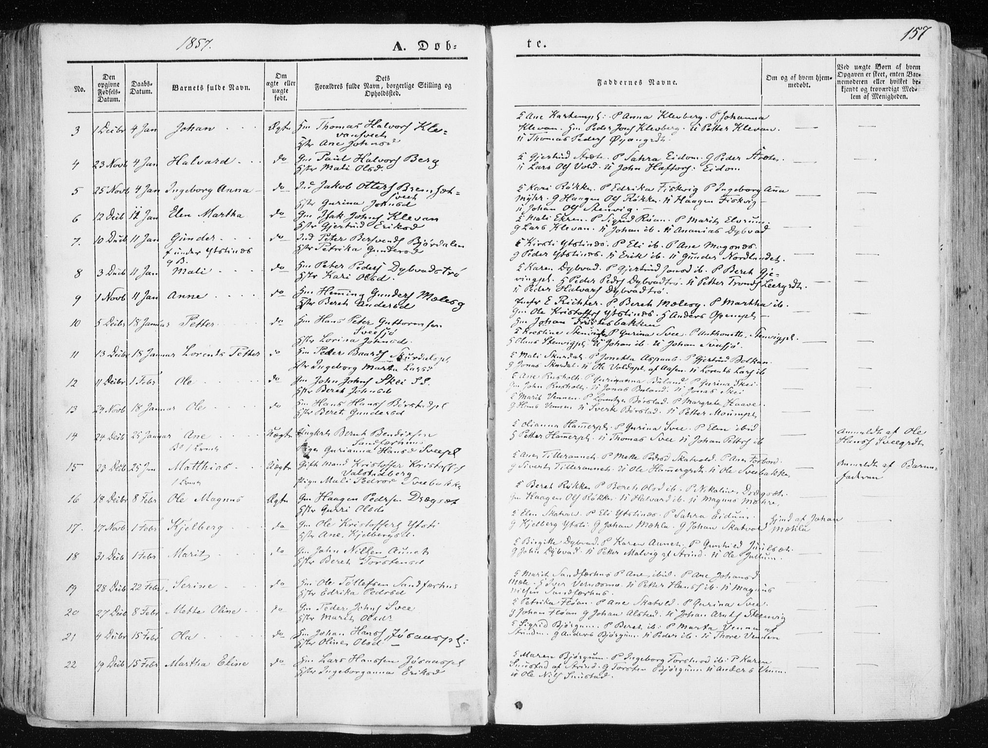 Ministerialprotokoller, klokkerbøker og fødselsregistre - Nord-Trøndelag, SAT/A-1458/709/L0074: Parish register (official) no. 709A14, 1845-1858, p. 157