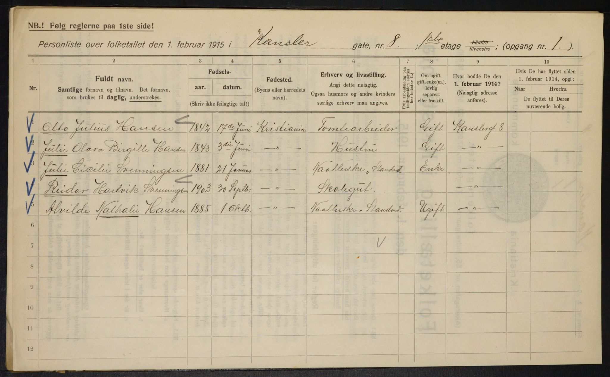 OBA, Municipal Census 1915 for Kristiania, 1915, p. 47567