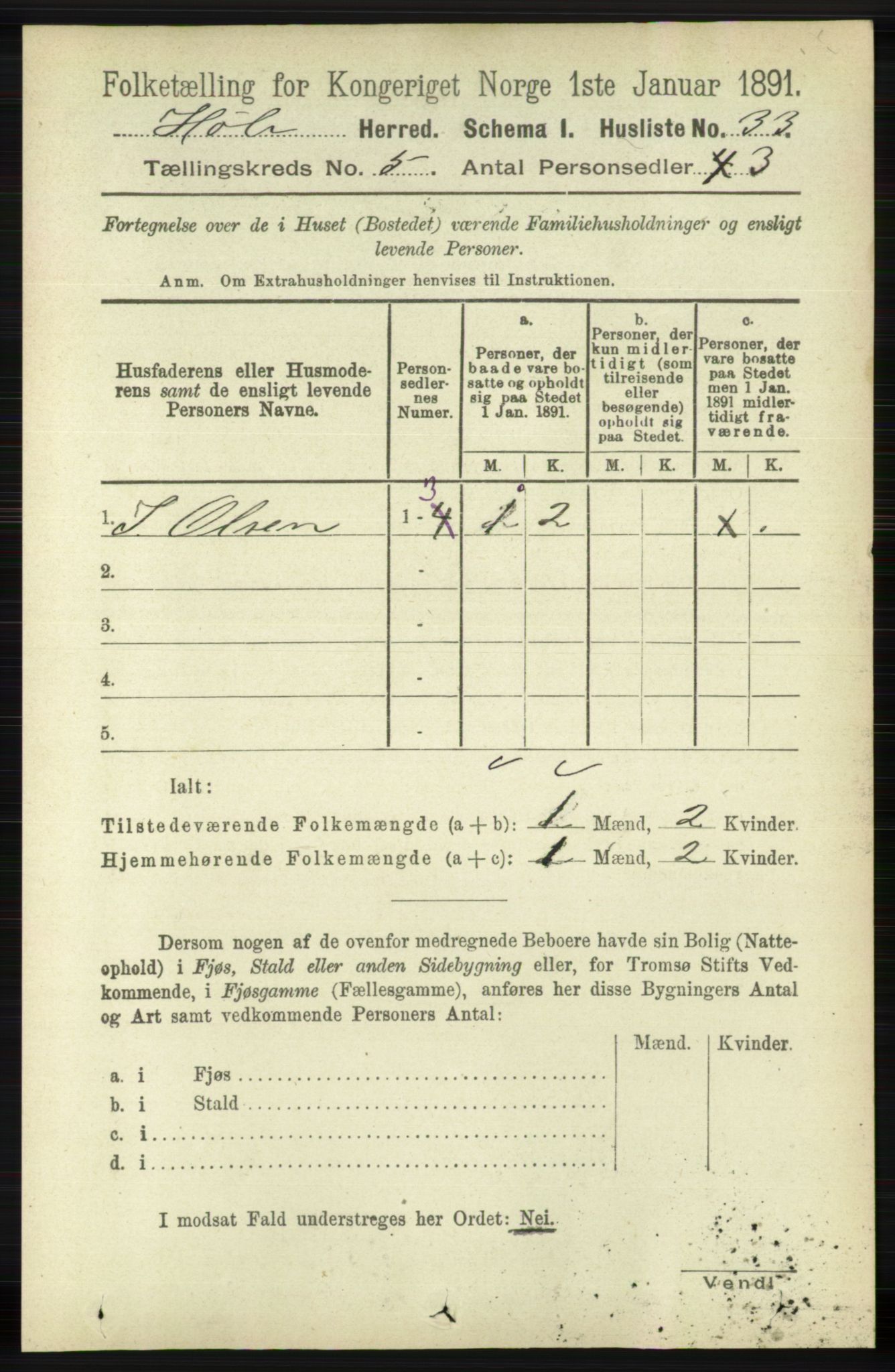 RA, 1891 census for 1128 Høle, 1891, p. 1048