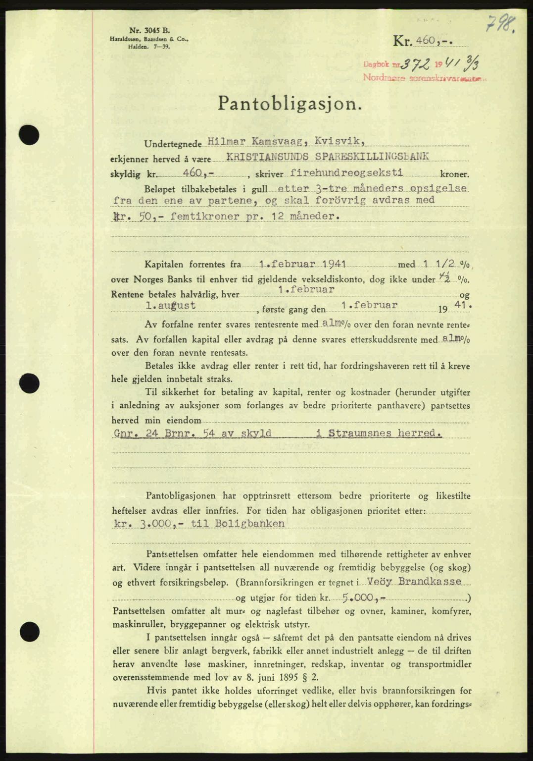 Nordmøre sorenskriveri, AV/SAT-A-4132/1/2/2Ca: Mortgage book no. B87, 1940-1941, Diary no: : 372/1941