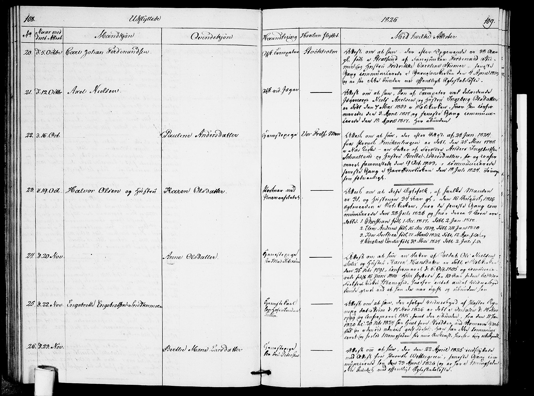 Garnisonsmenigheten Kirkebøker, AV/SAO-A-10846/F/Fa/L0005: Parish register (official) no. 5, 1824-1830, p. 108-109