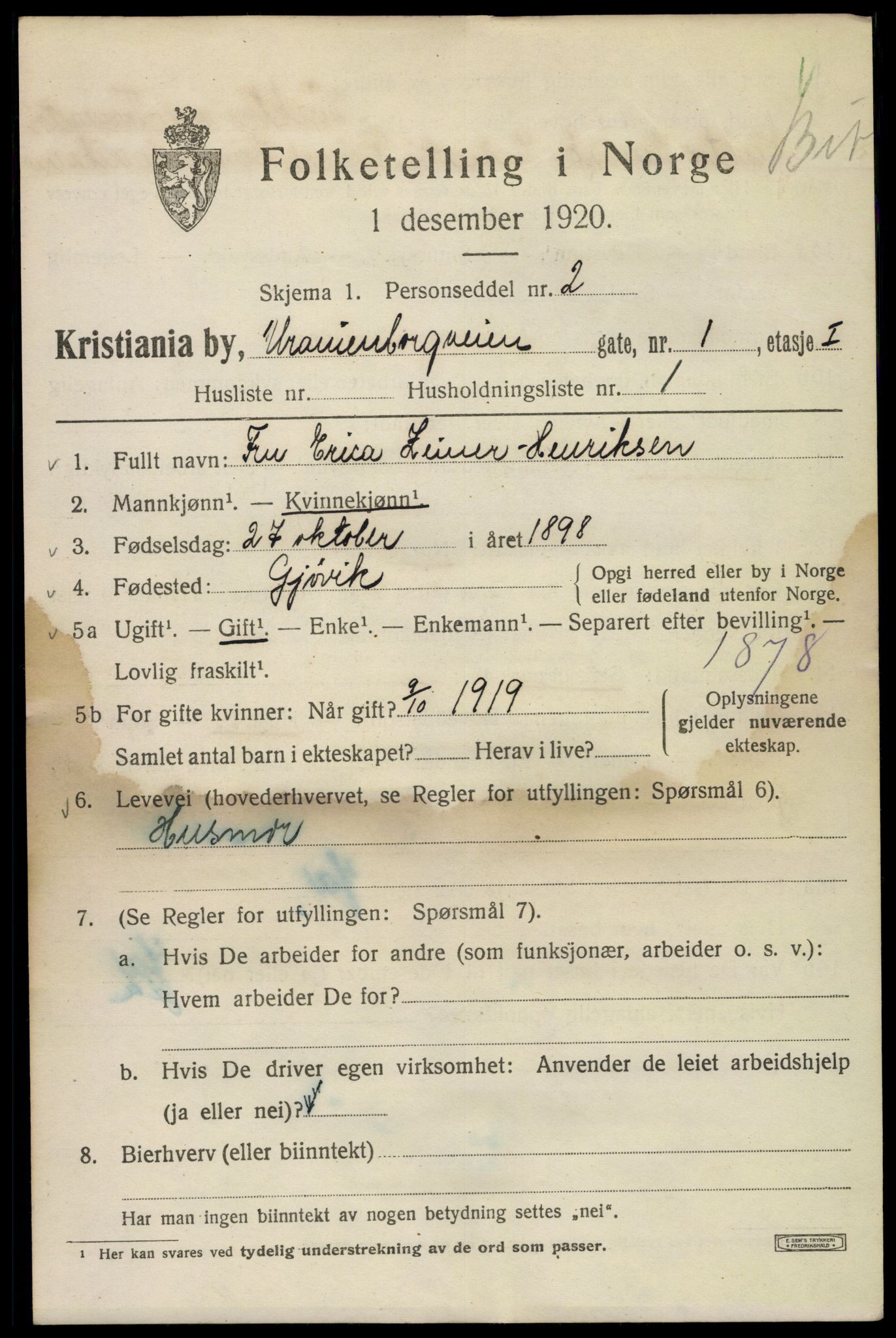 SAO, 1920 census for Kristiania, 1920, p. 619353