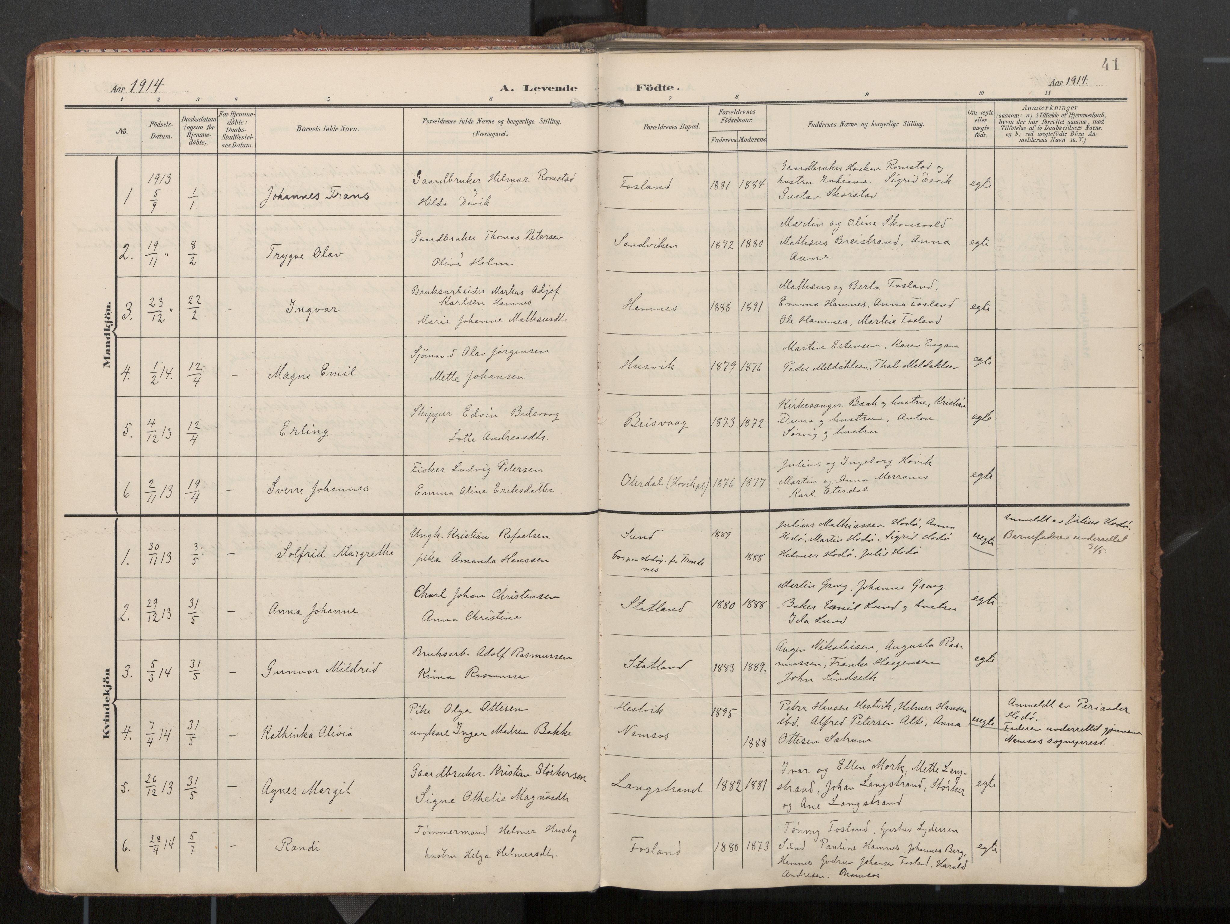 Ministerialprotokoller, klokkerbøker og fødselsregistre - Nord-Trøndelag, AV/SAT-A-1458/774/L0629: Parish register (official), 1904-1926, p. 41