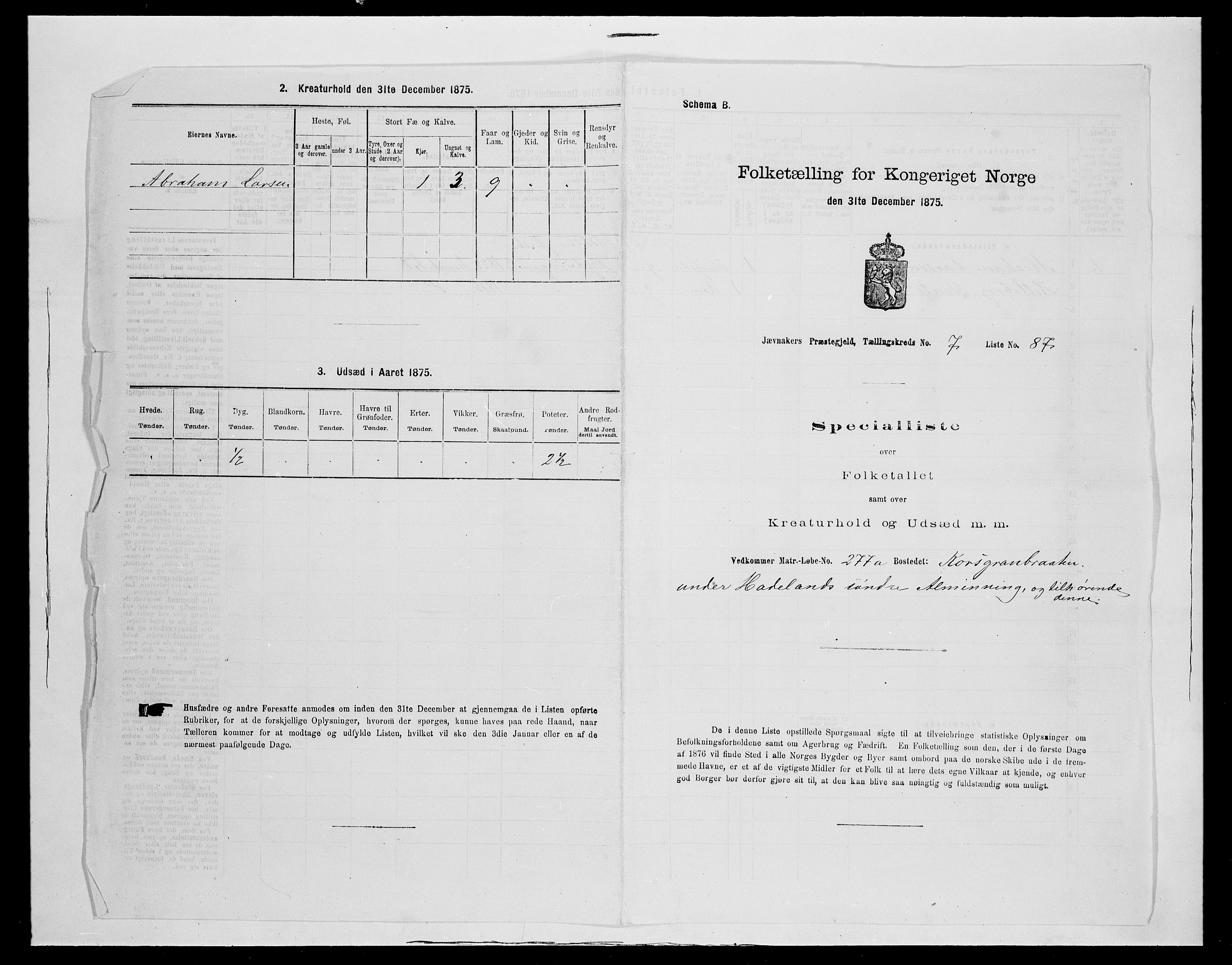 SAH, 1875 census for 0532P Jevnaker, 1875, p. 1332